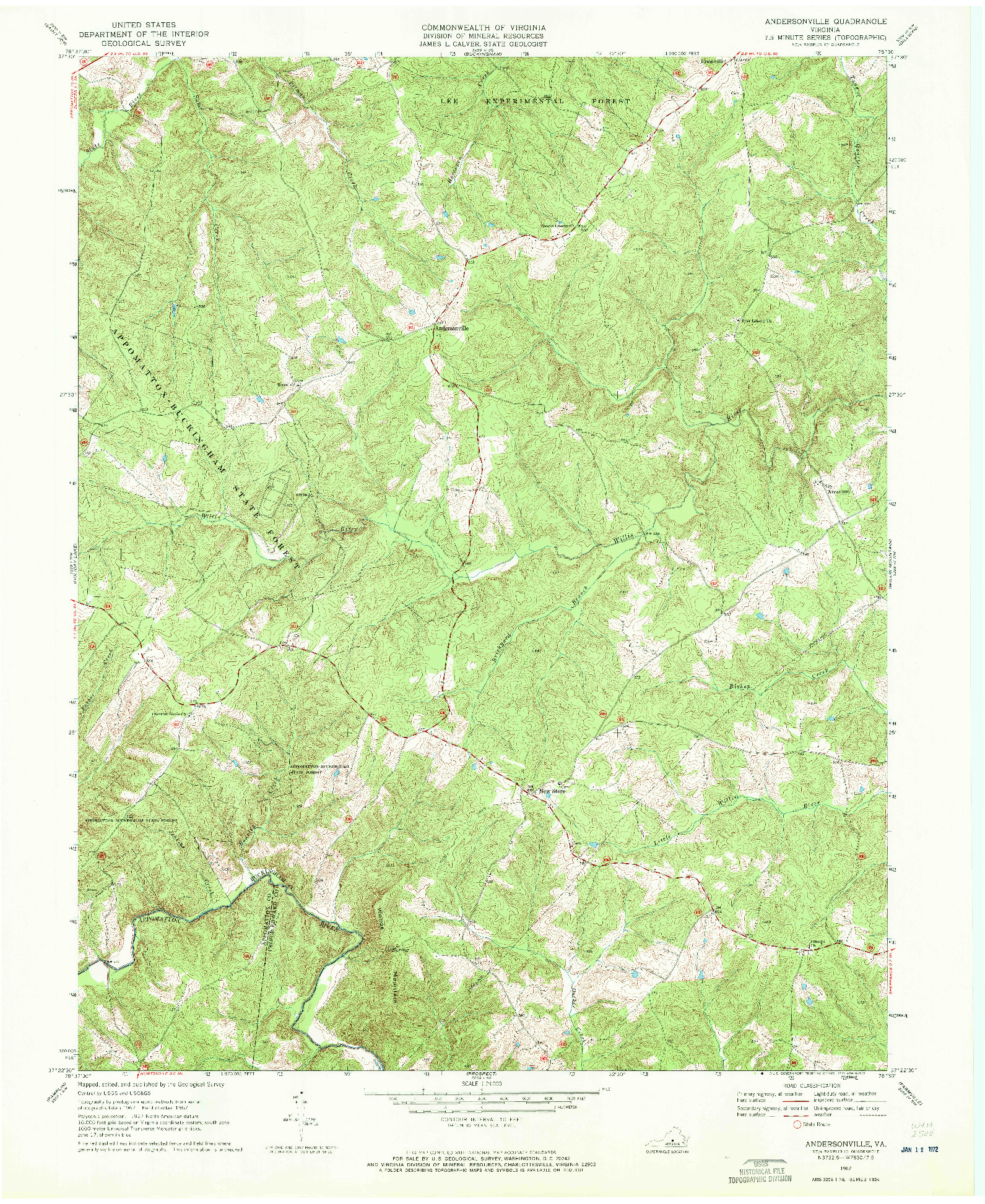 USGS 1:24000-SCALE QUADRANGLE FOR ANDERSONVILLE, VA 1967