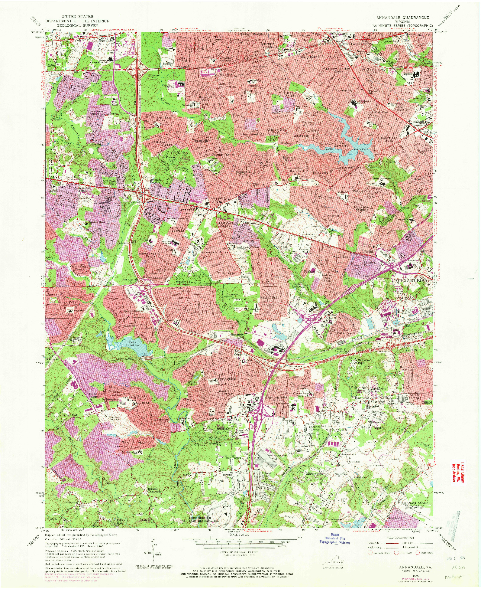 USGS 1:24000-SCALE QUADRANGLE FOR ANNANDALE, VA 1965