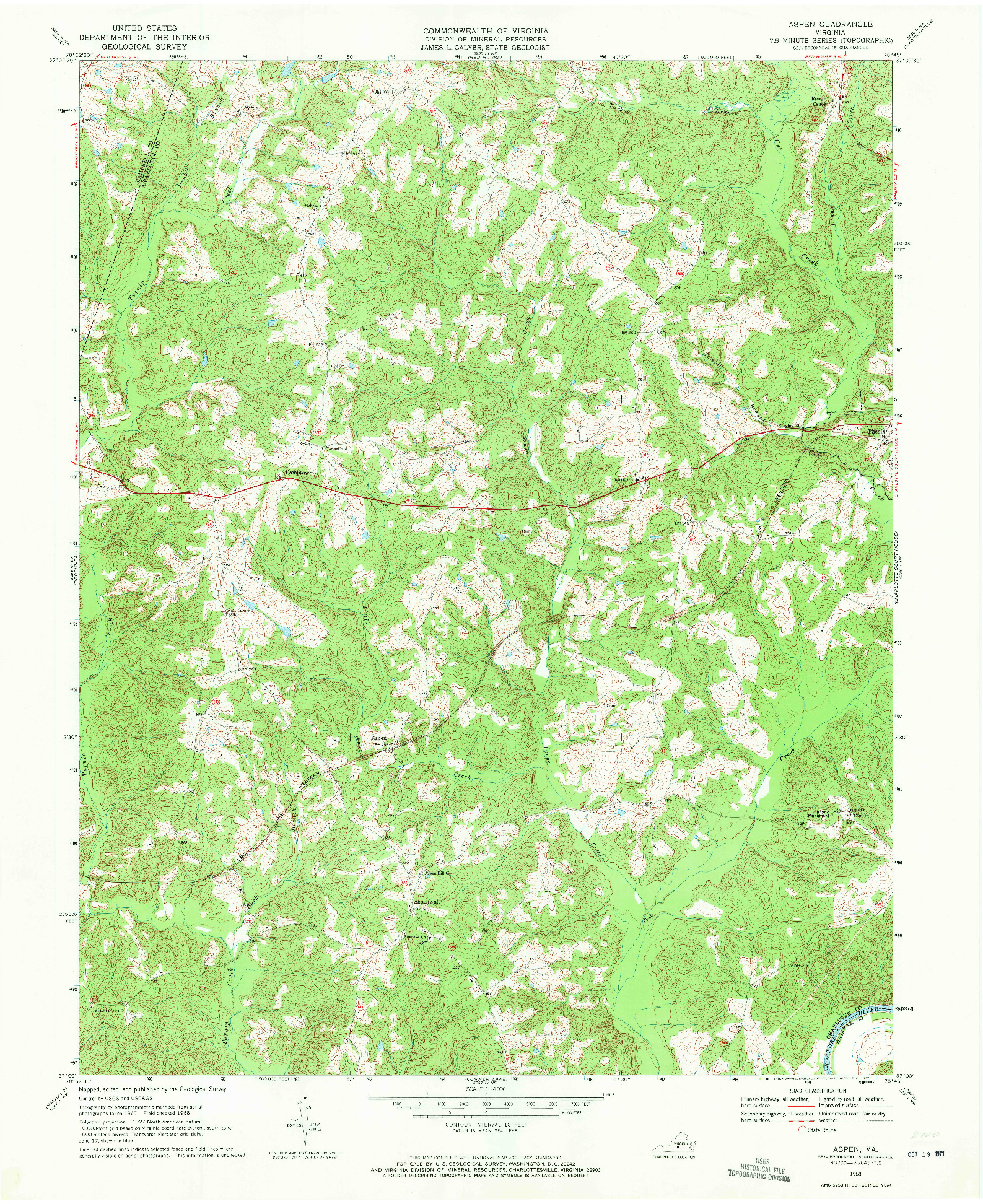 USGS 1:24000-SCALE QUADRANGLE FOR ASPEN, VA 1968