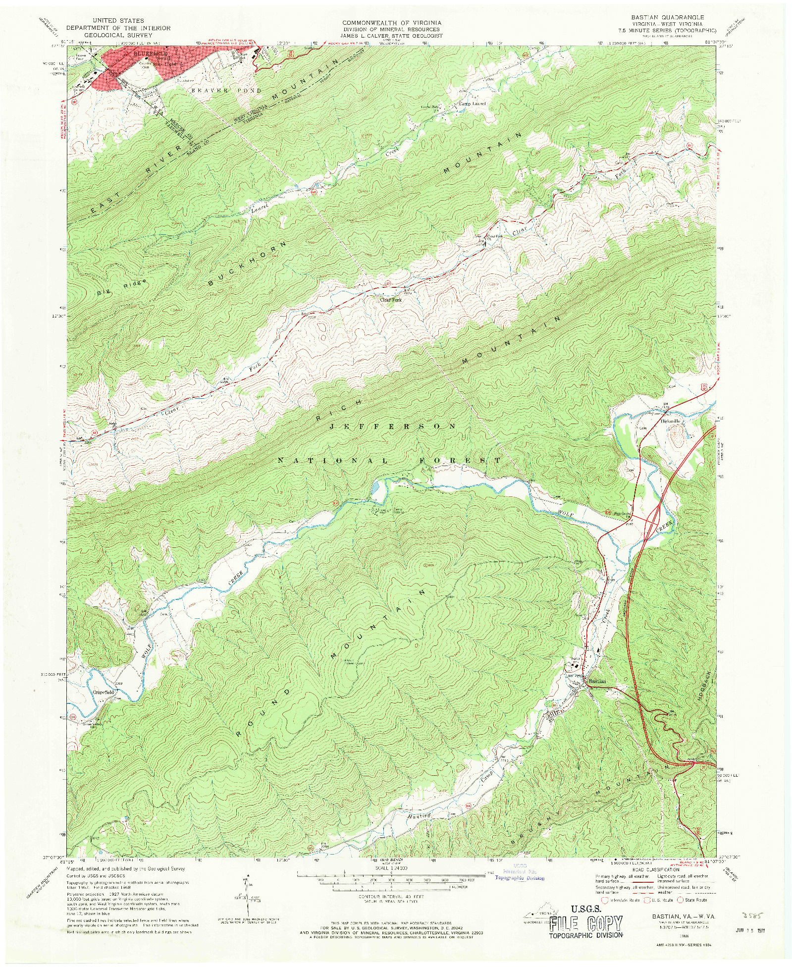 USGS 1:24000-SCALE QUADRANGLE FOR BASTIAN, VA 1968