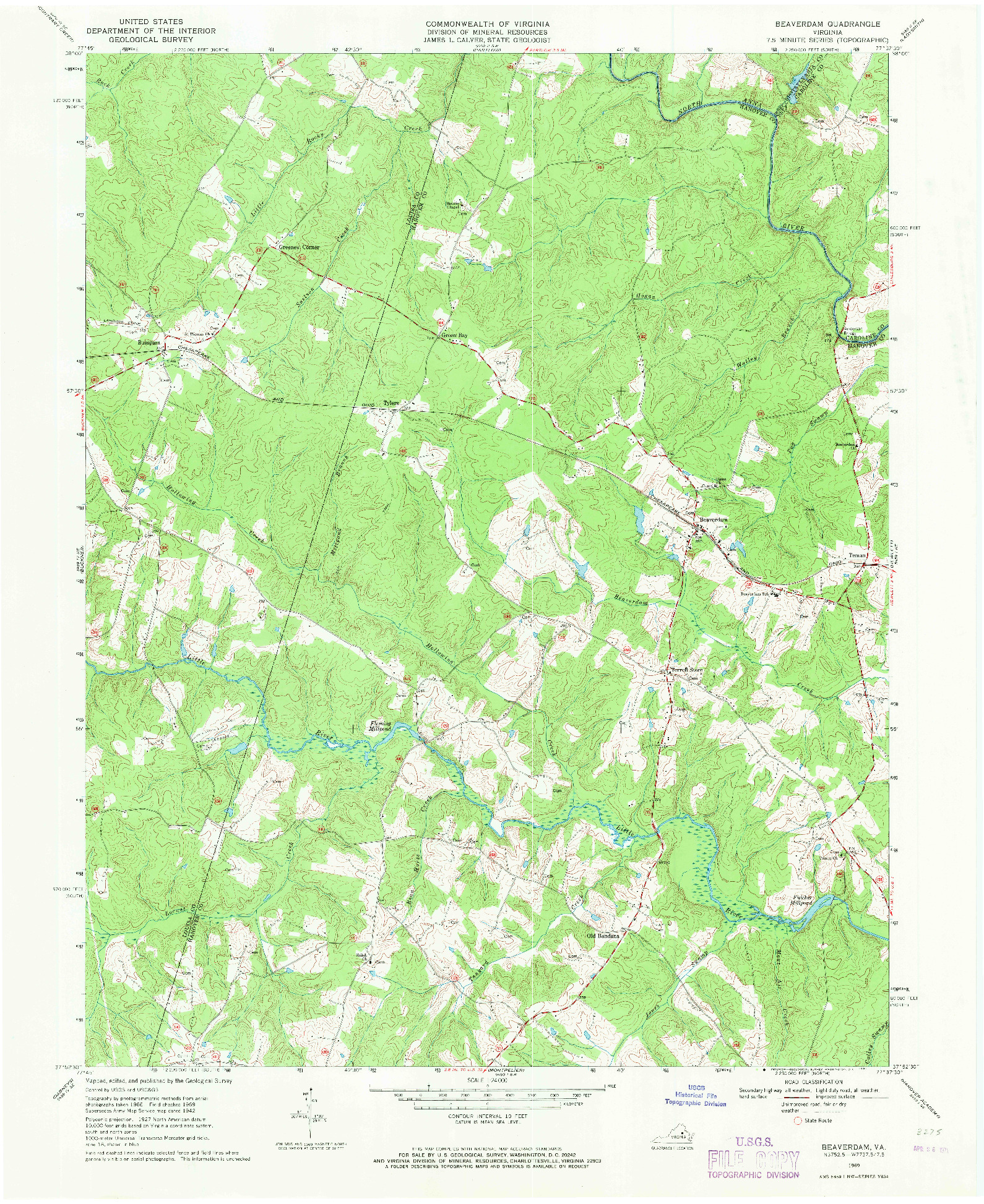 USGS 1:24000-SCALE QUADRANGLE FOR BEAVERDAM, VA 1969