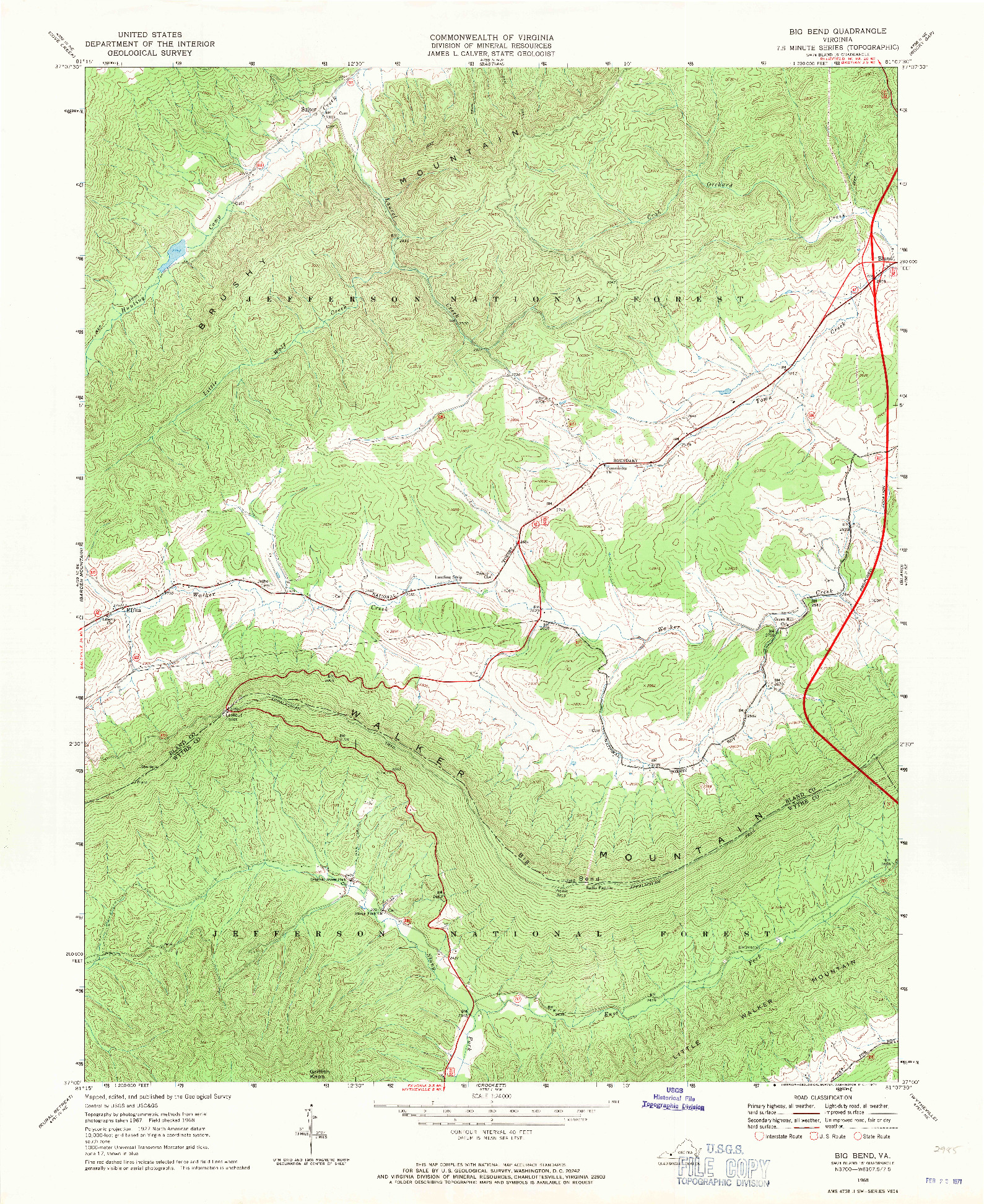 USGS 1:24000-SCALE QUADRANGLE FOR BIG BEND, VA 1968