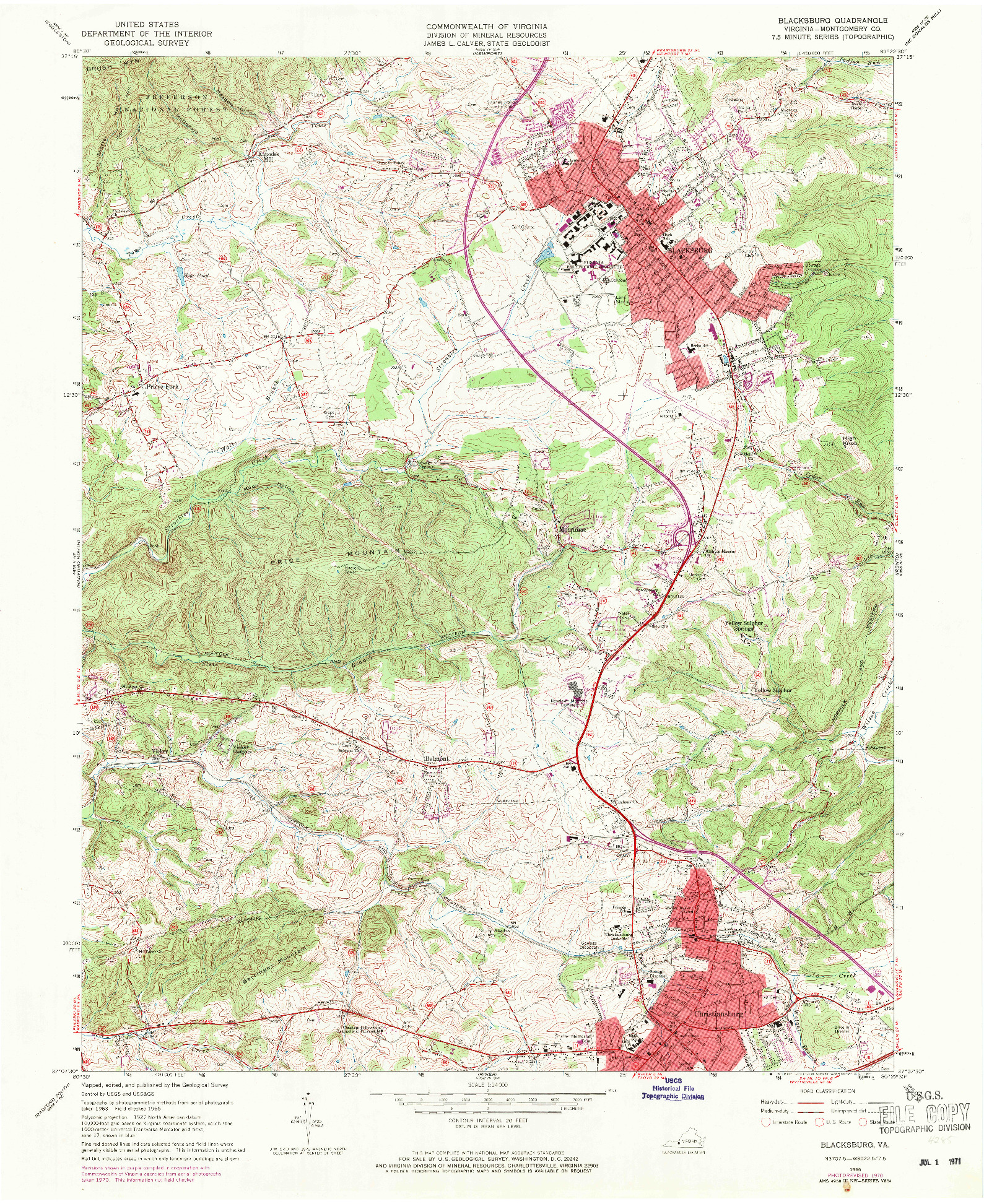 USGS 1:24000-SCALE QUADRANGLE FOR BLACKSBURG, VA 1965