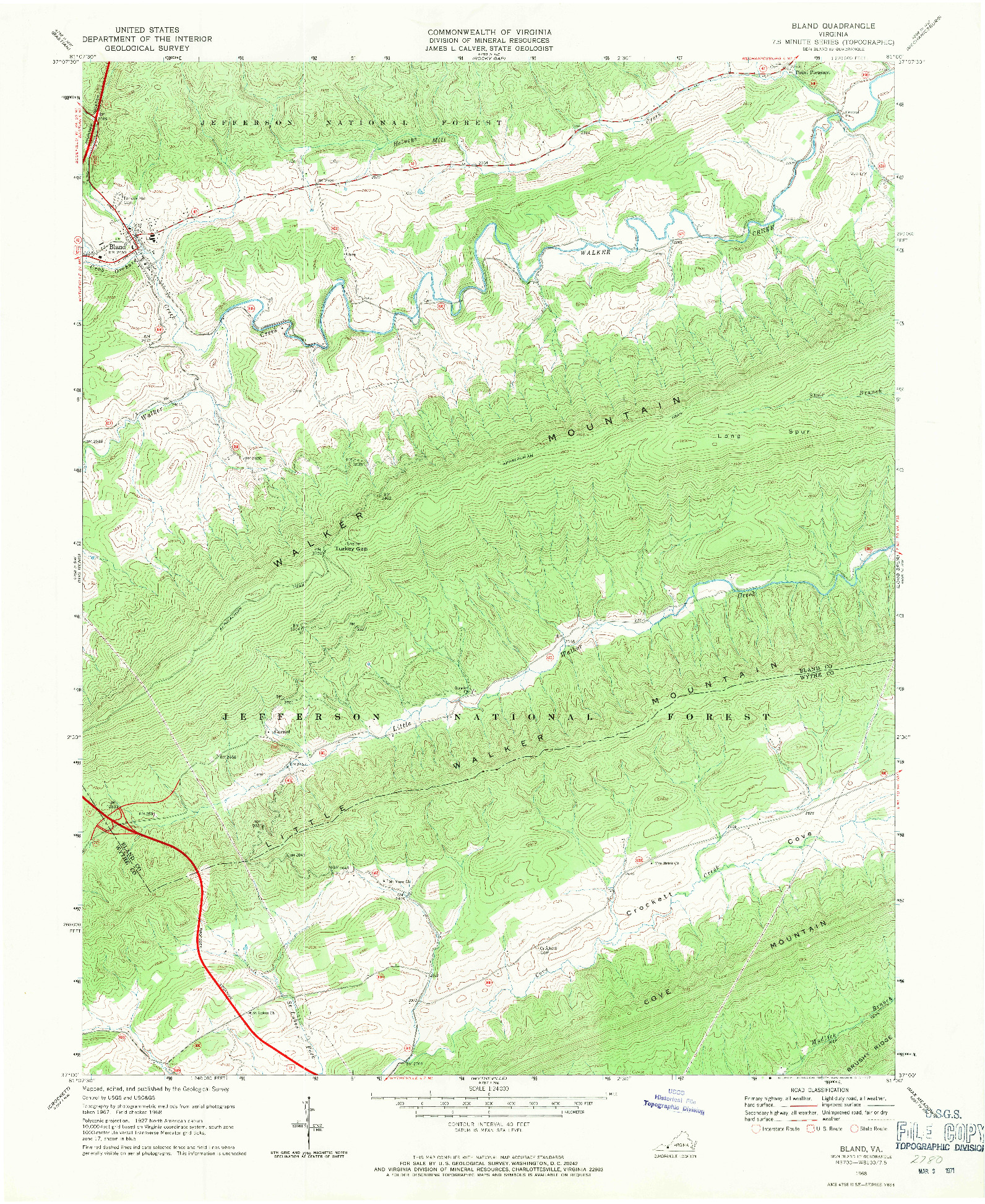 USGS 1:24000-SCALE QUADRANGLE FOR BLAND, VA 1968