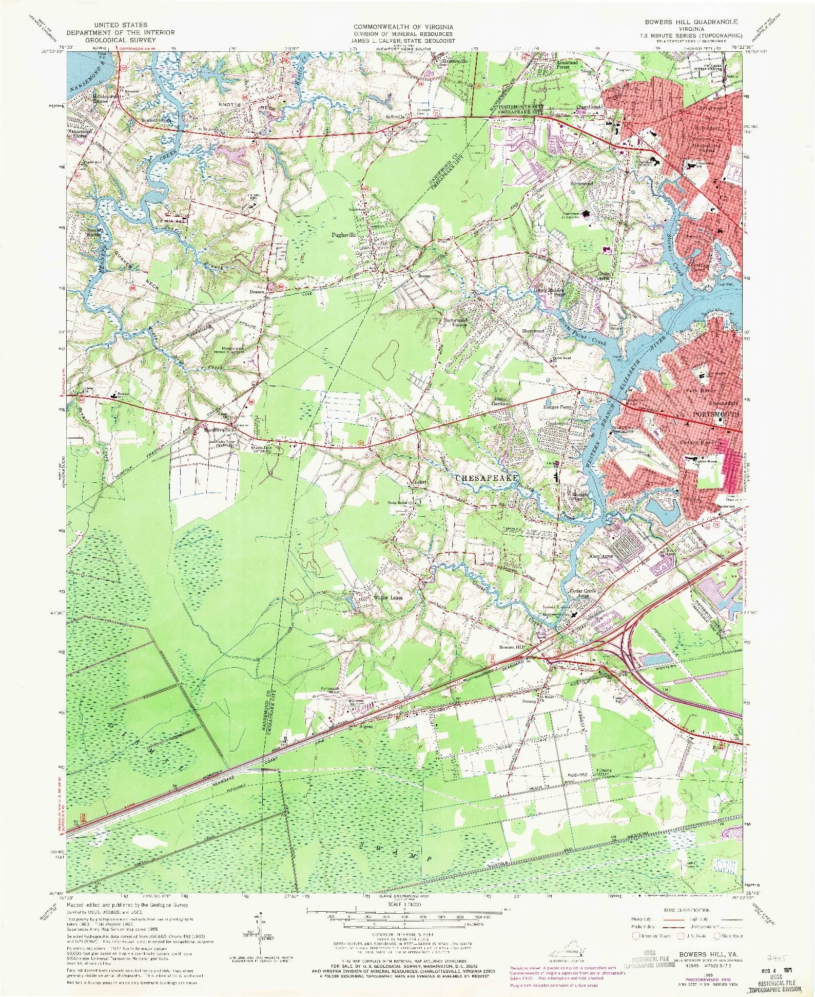 USGS 1:24000-SCALE QUADRANGLE FOR BOWERS HILL, VA 1965