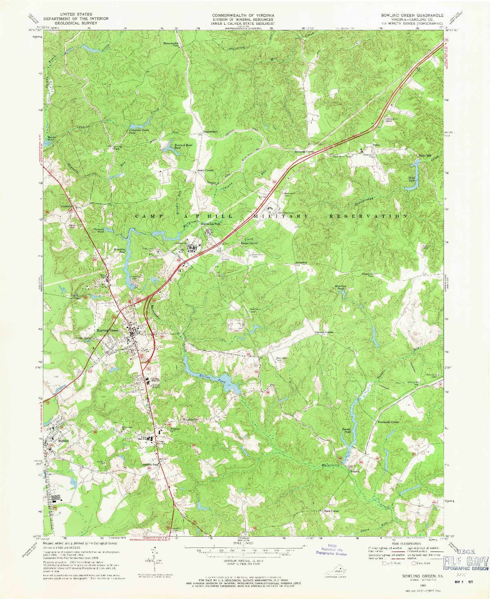 USGS 1:24000-SCALE QUADRANGLE FOR BOWLING GREEN, VA 1969
