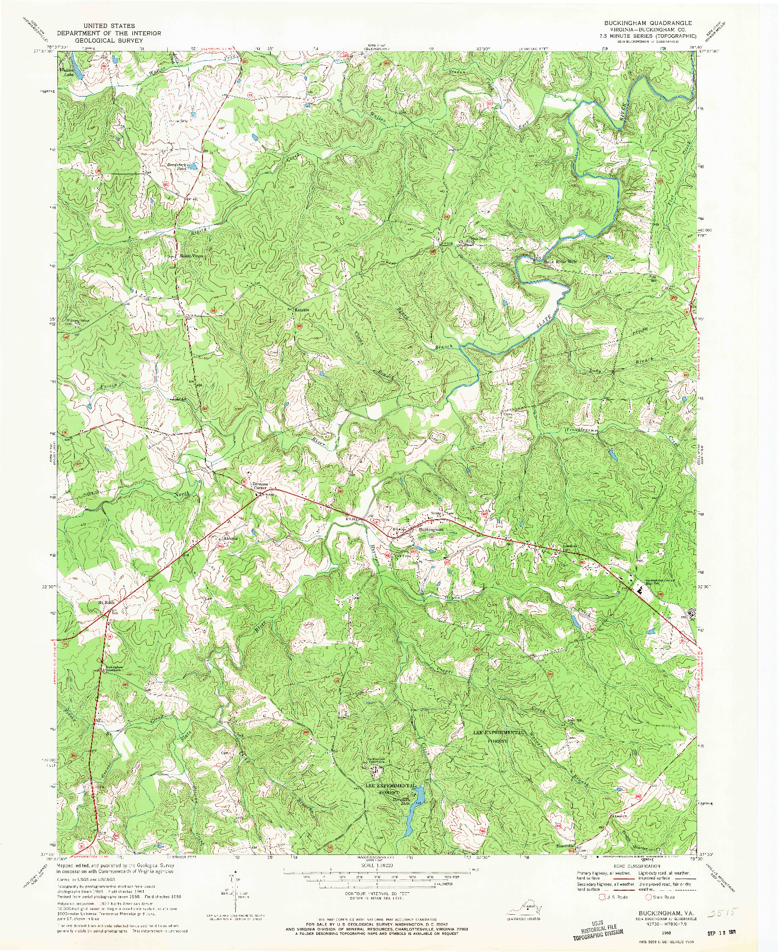 USGS 1:24000-SCALE QUADRANGLE FOR BUCKINGHAM, VA 1968