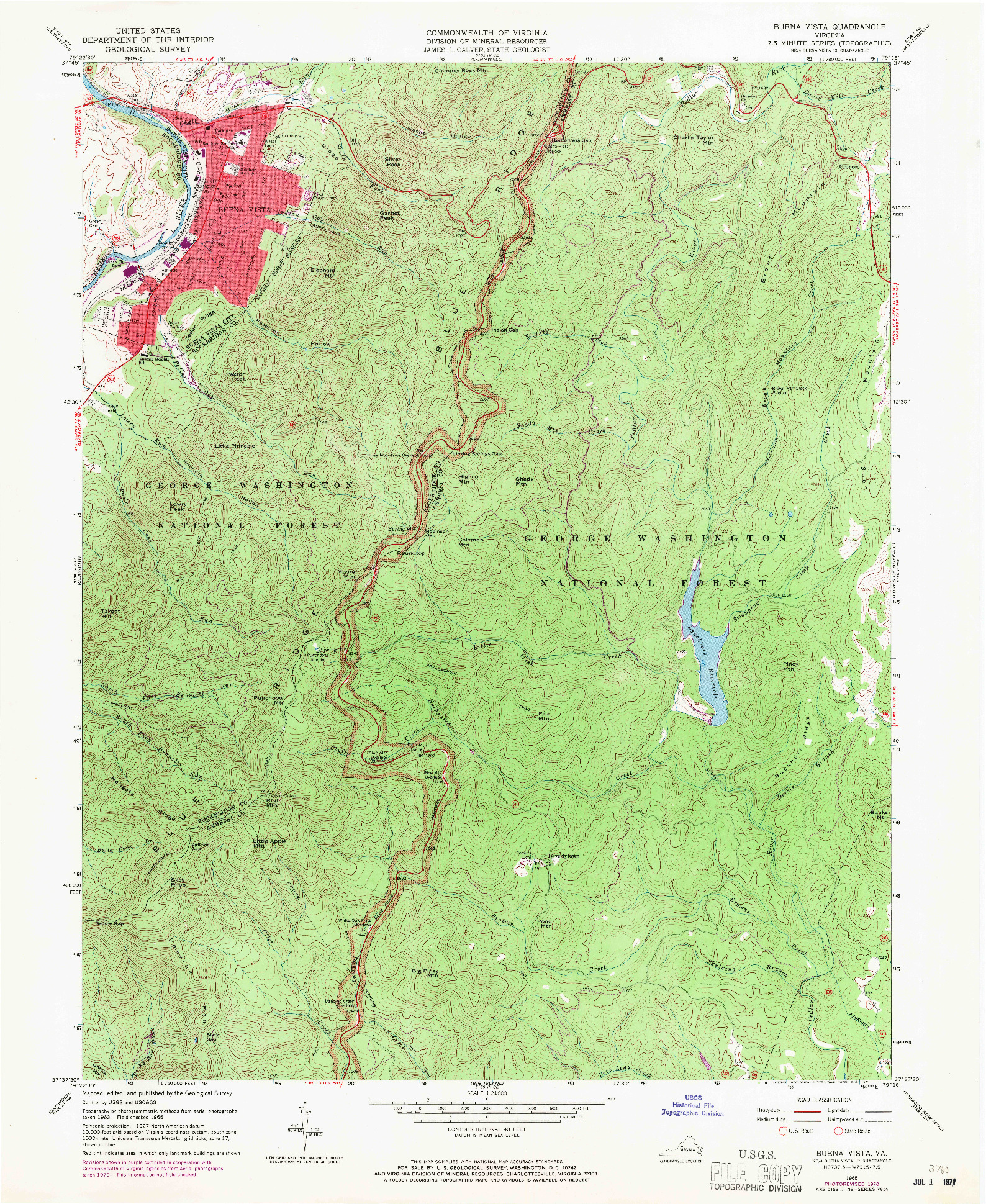 USGS 1:24000-SCALE QUADRANGLE FOR BUENA VISTA, VA 1965