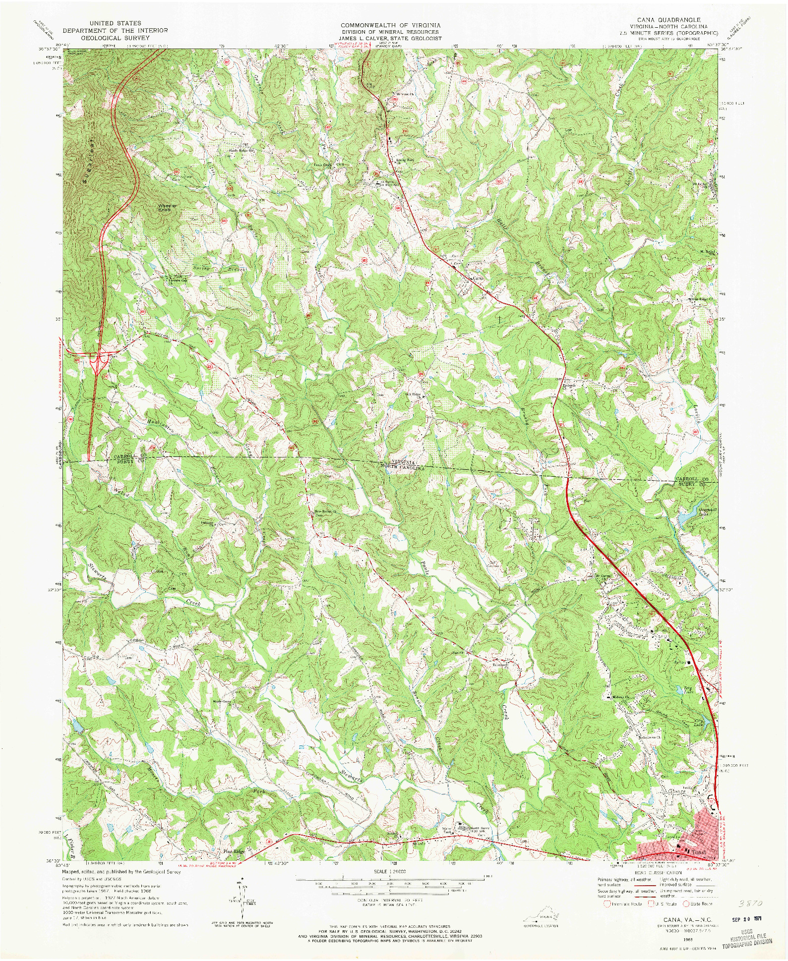 USGS 1:24000-SCALE QUADRANGLE FOR CANA, VA 1968