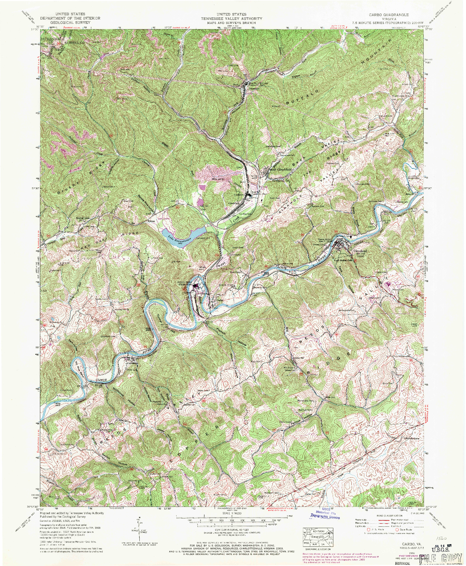 USGS 1:24000-SCALE QUADRANGLE FOR CARBO, VA 1958