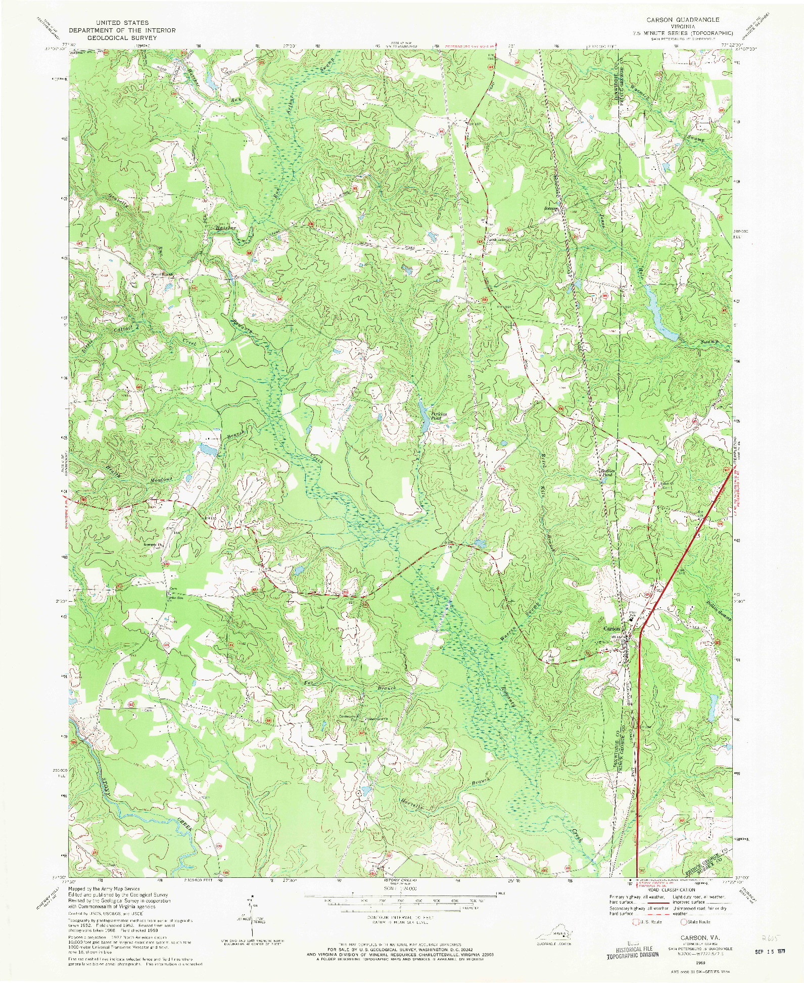 USGS 1:24000-SCALE QUADRANGLE FOR CARSON, VA 1969