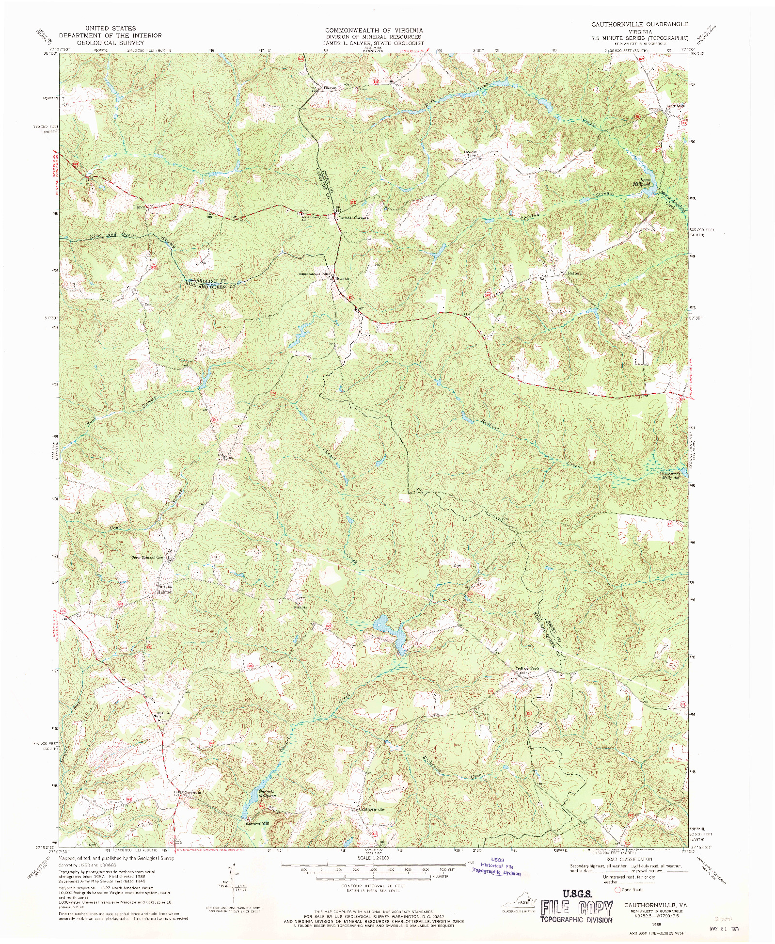 USGS 1:24000-SCALE QUADRANGLE FOR CAUTHORNVILLE, VA 1968