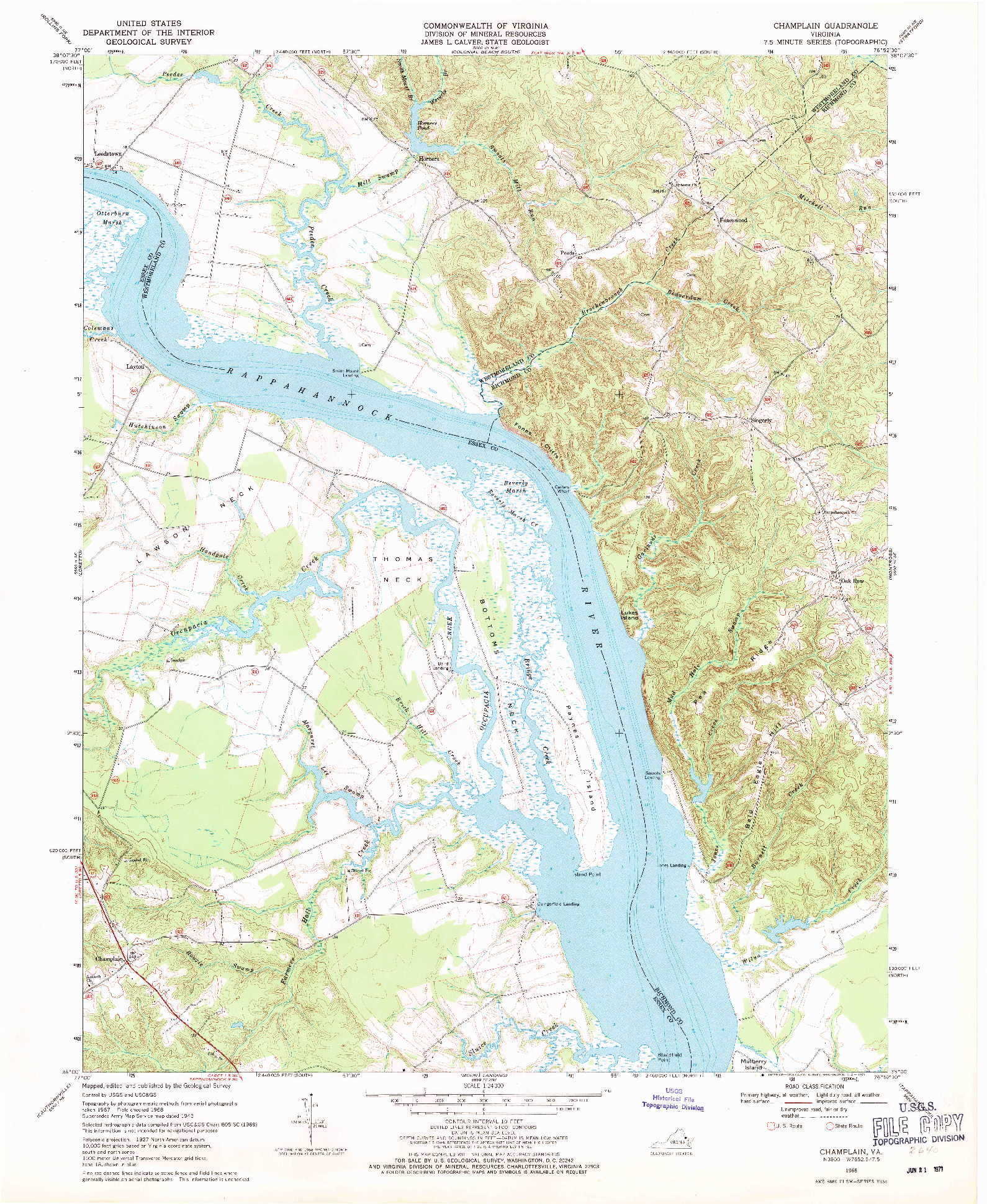 USGS 1:24000-SCALE QUADRANGLE FOR CHAMPLAIN, VA 1968