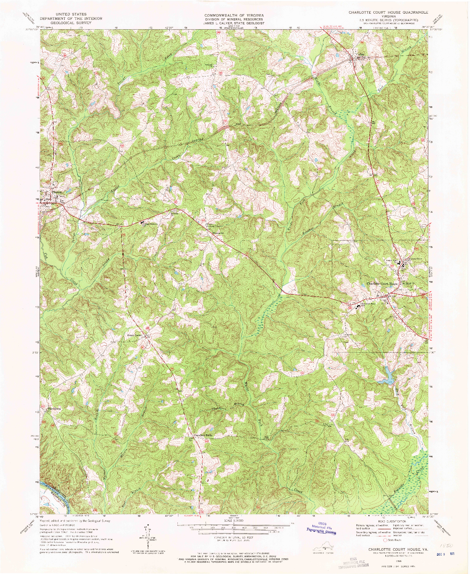 USGS 1:24000-SCALE QUADRANGLE FOR CHARLOTTE COURT HOUSE, VA 1968