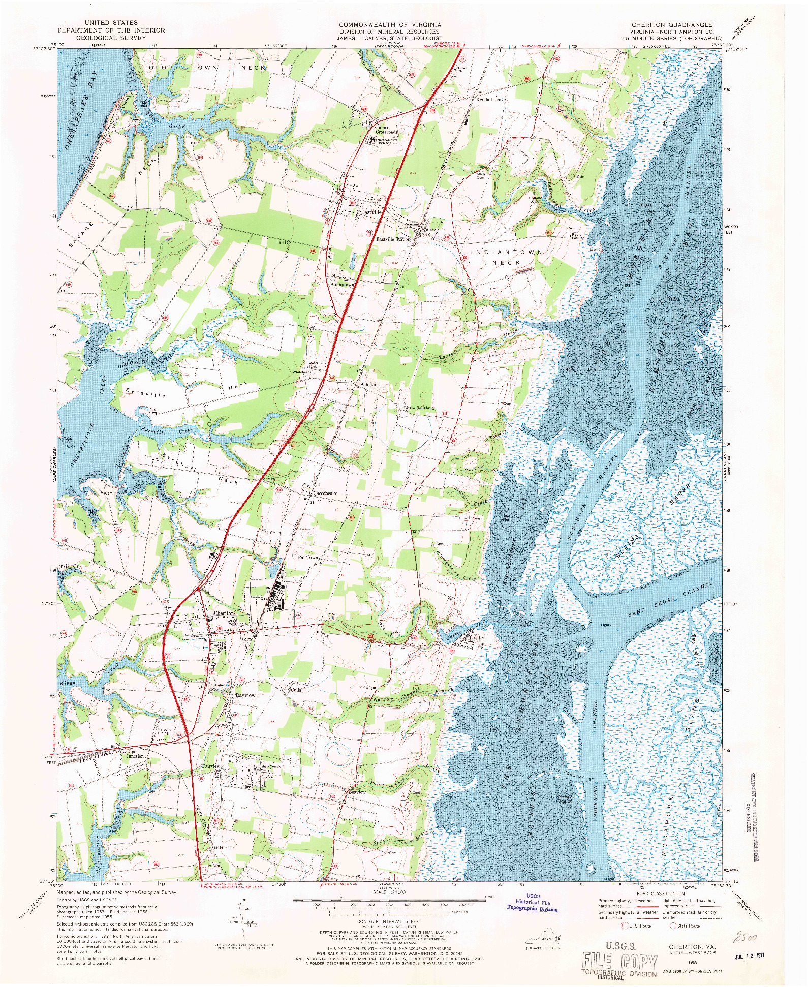 USGS 1:24000-SCALE QUADRANGLE FOR CHERITON, VA 1968