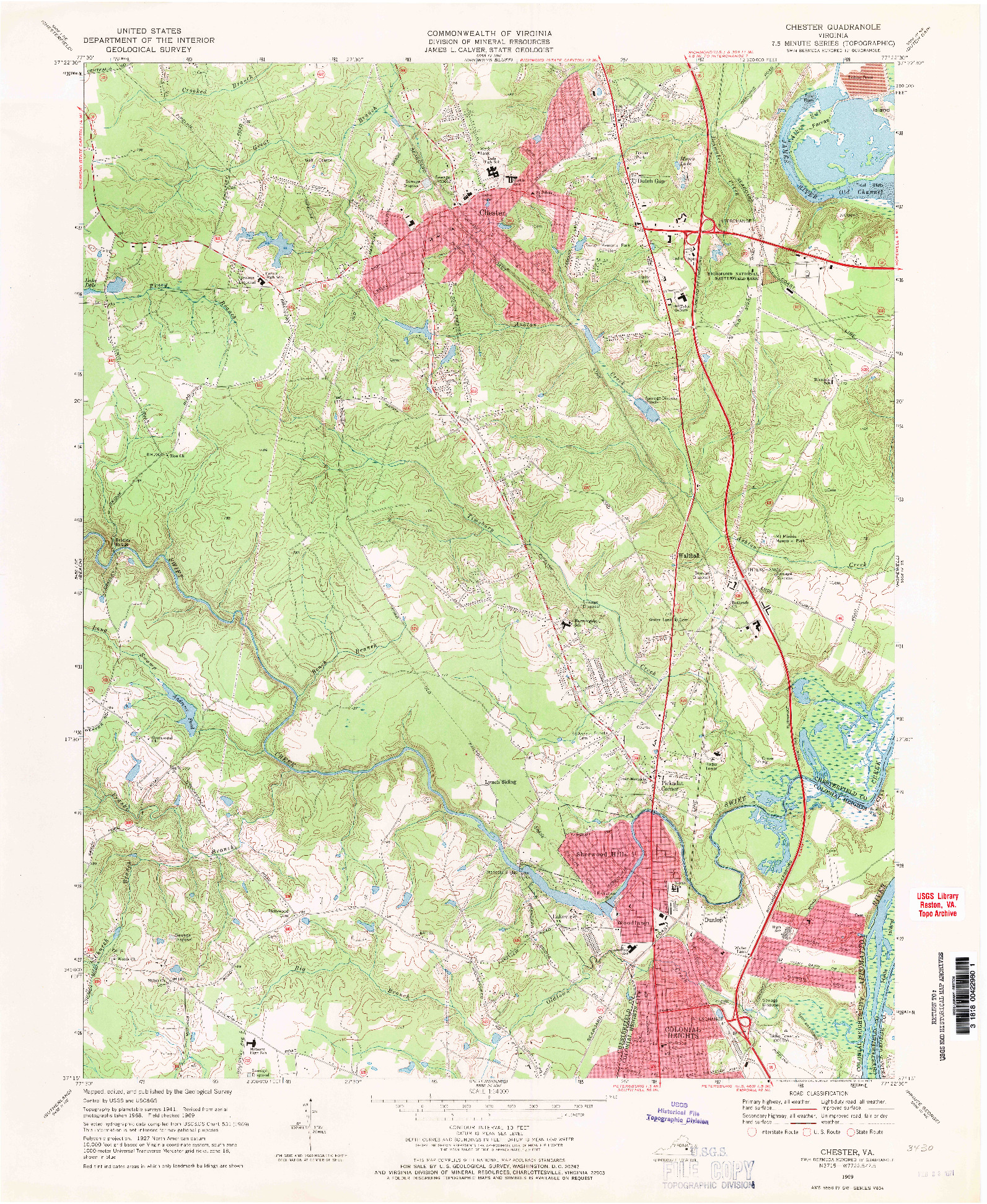 USGS 1:24000-SCALE QUADRANGLE FOR CHESTER, VA 1969
