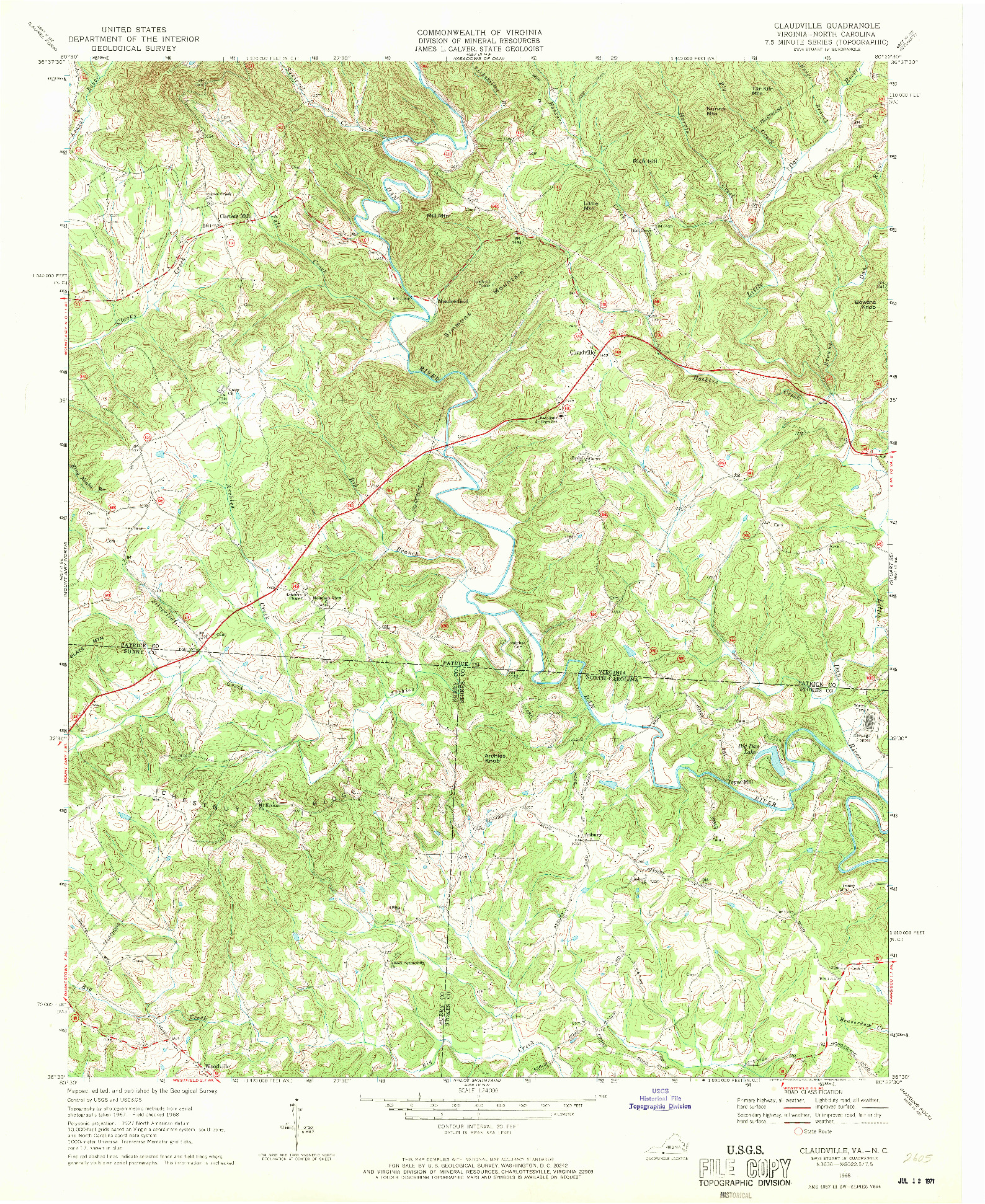 USGS 1:24000-SCALE QUADRANGLE FOR CLAUDVILLE, VA 1968