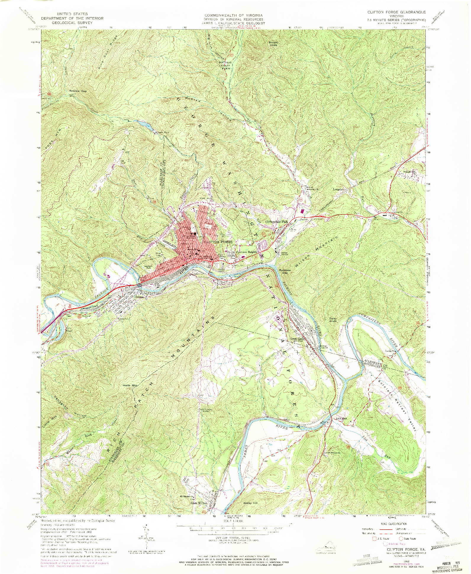 USGS 1:24000-SCALE QUADRANGLE FOR CLIFTON FORGE, VA 1962