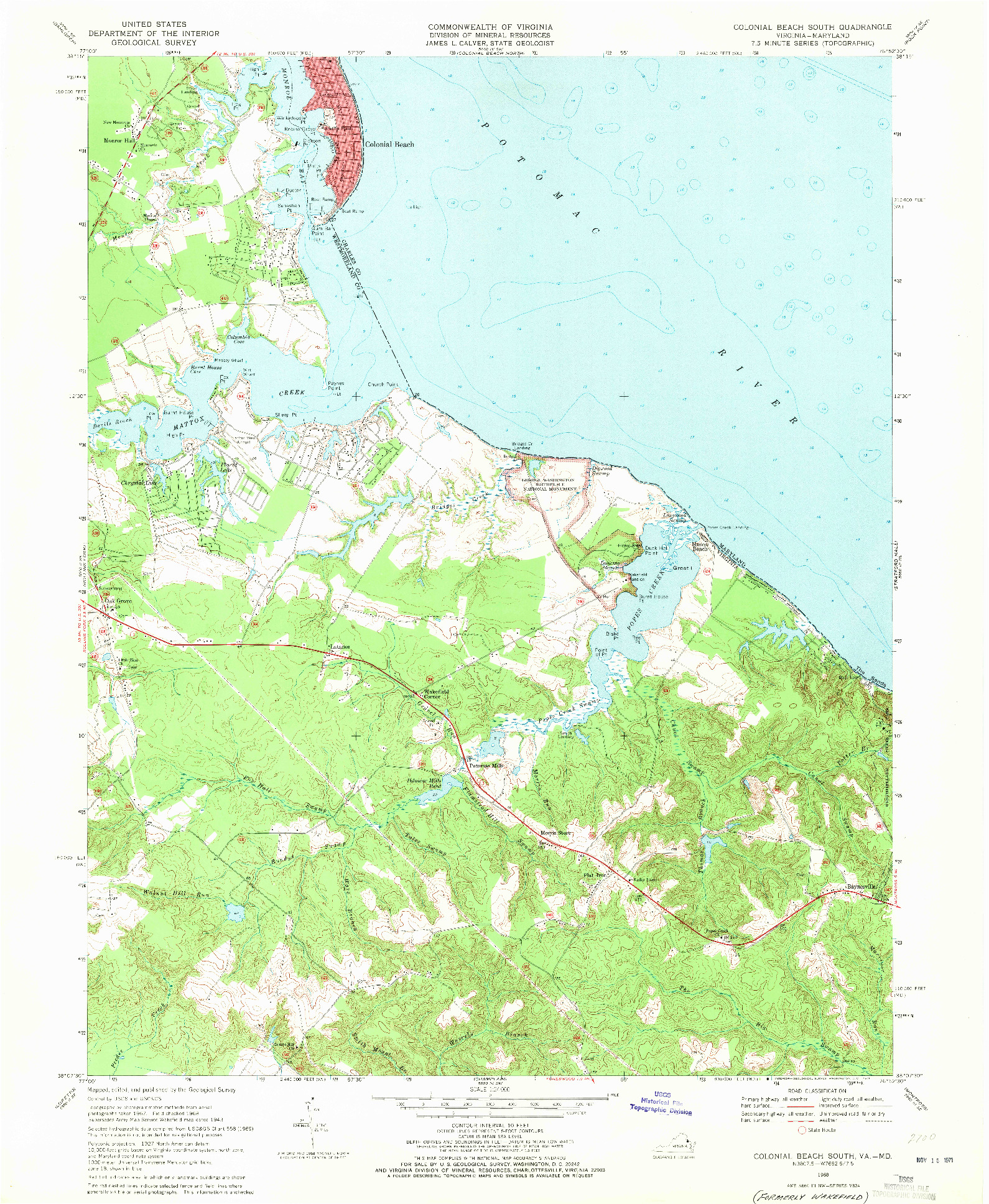 USGS 1:24000-SCALE QUADRANGLE FOR COLONIAL BEACH SOUTH, VA 1968