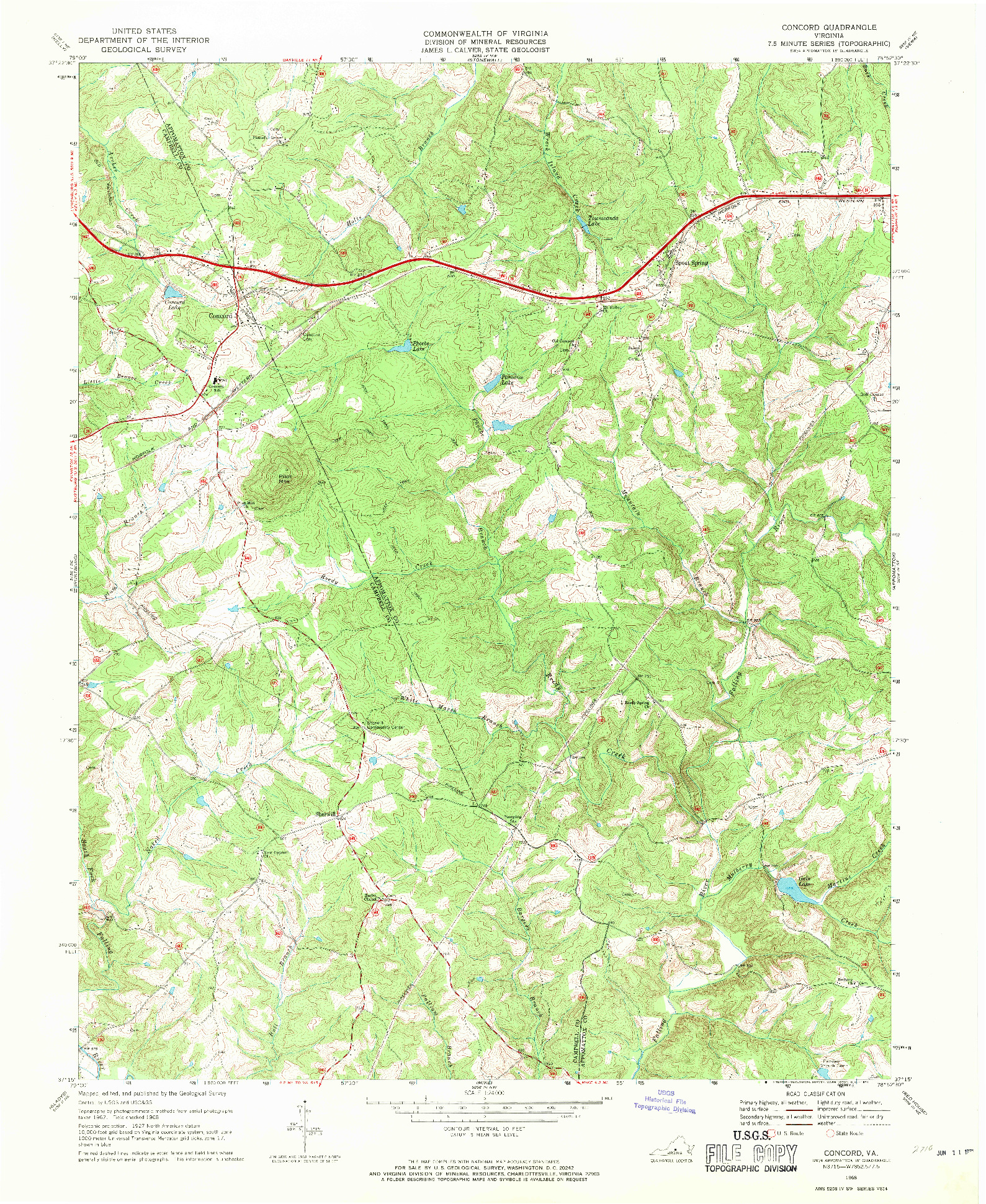 USGS 1:24000-SCALE QUADRANGLE FOR CONCORD, VA 1968