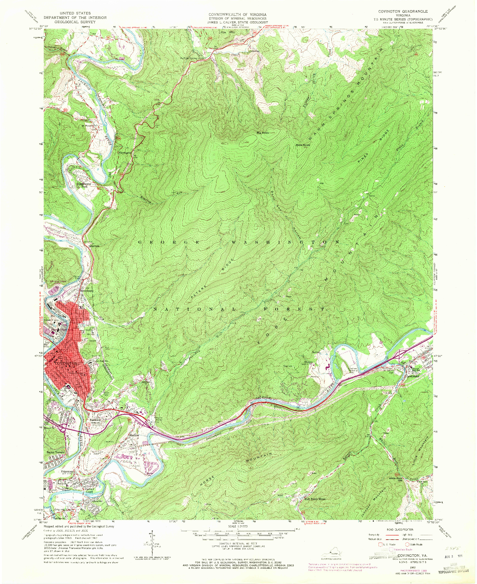 USGS 1:24000-SCALE QUADRANGLE FOR COVINGTON, VA 1962