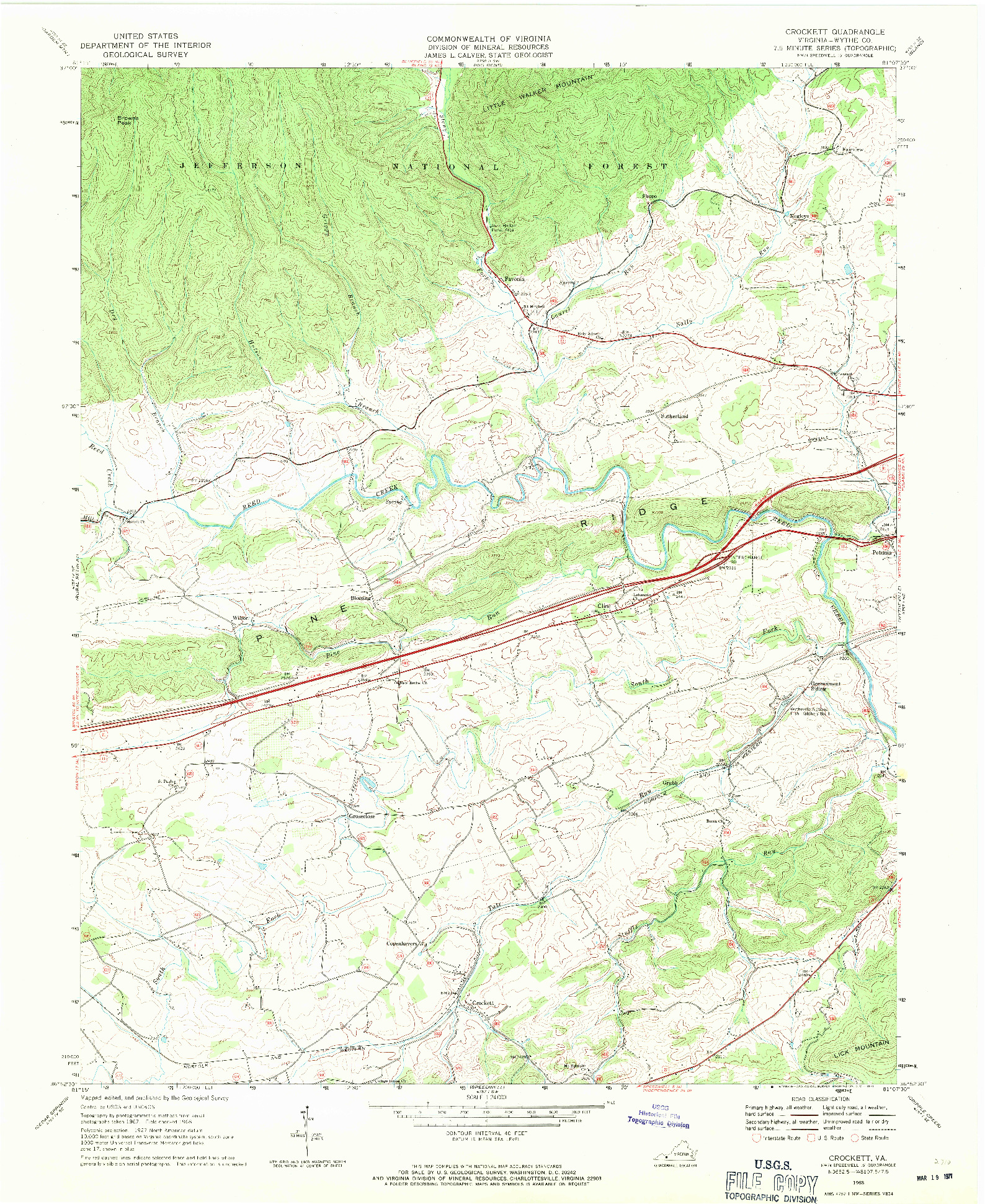 USGS 1:24000-SCALE QUADRANGLE FOR CROCKETT, VA 1968