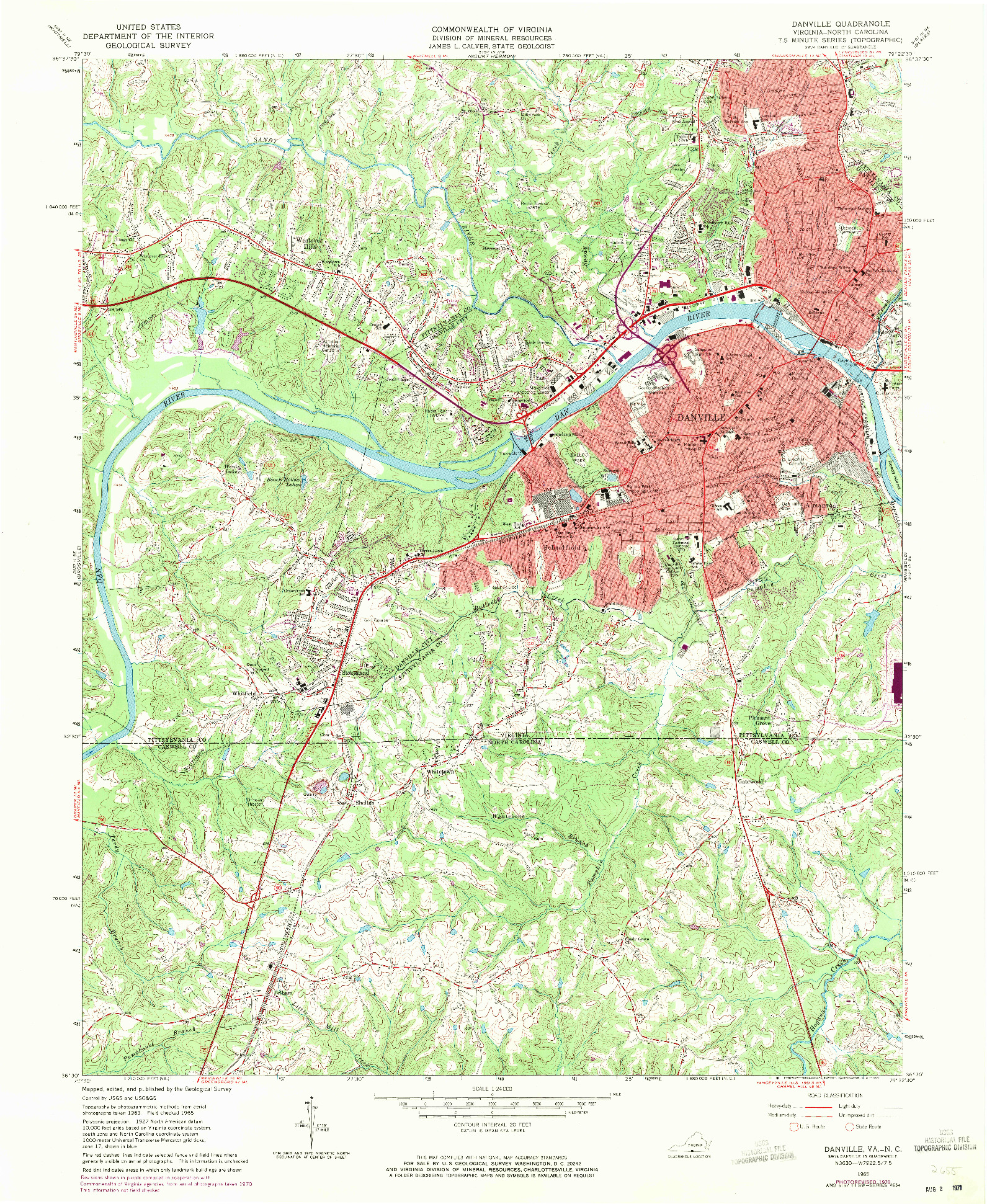 USGS 1:24000-SCALE QUADRANGLE FOR DANVILLE, VA 1965