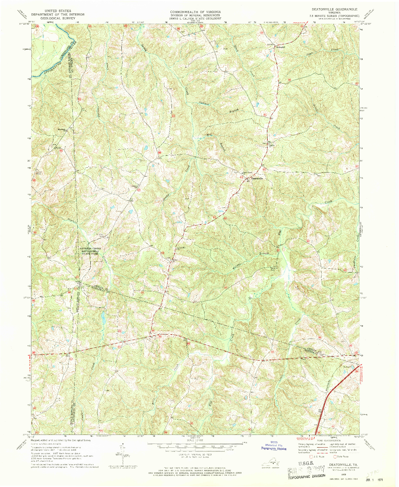 USGS 1:24000-SCALE QUADRANGLE FOR DEATONVILLE, VA 1968