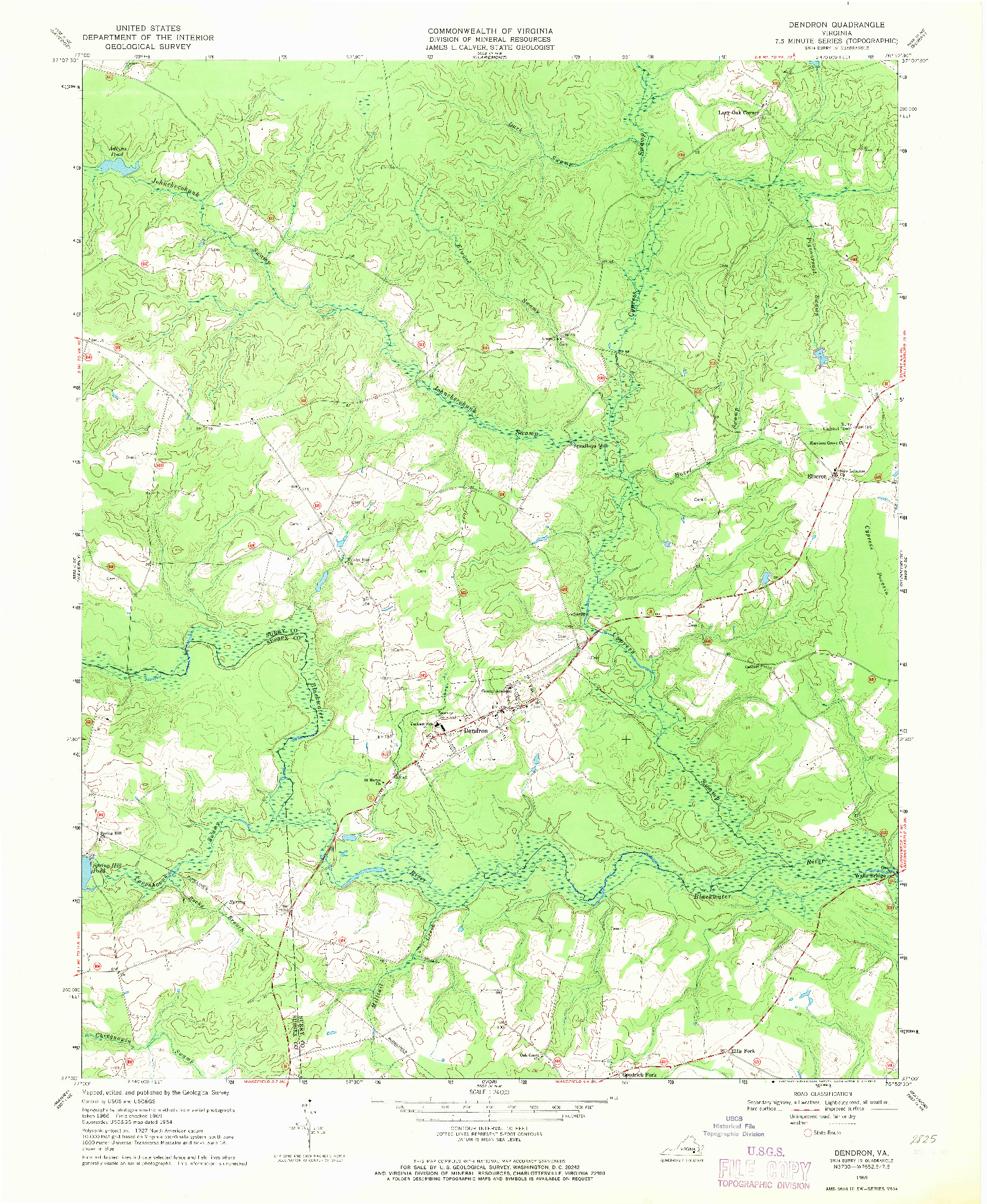 USGS 1:24000-SCALE QUADRANGLE FOR DENDRON, VA 1969