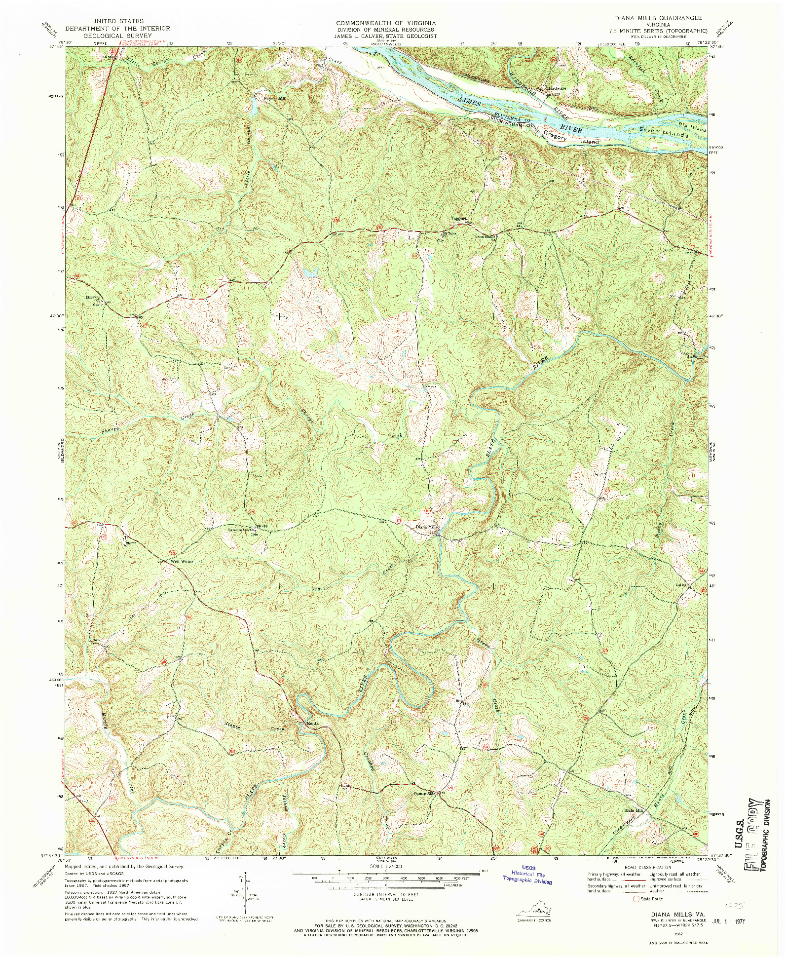 USGS 1:24000-SCALE QUADRANGLE FOR DIANA MILLS, VA 1967