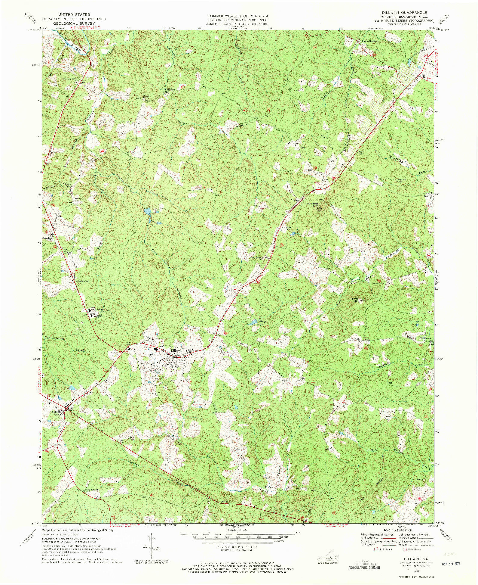 USGS 1:24000-SCALE QUADRANGLE FOR DILLWYN, VA 1968