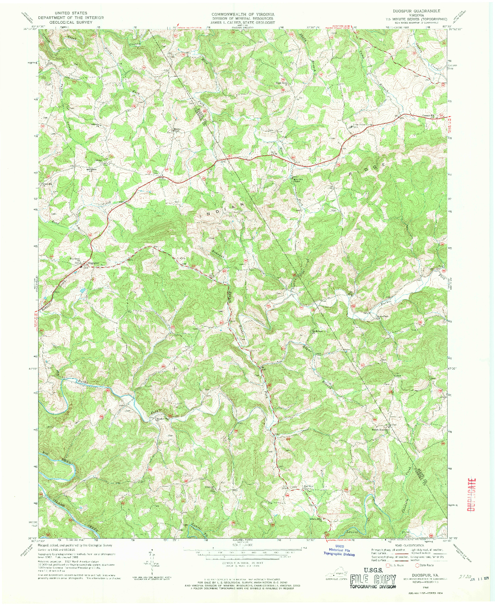 USGS 1:24000-SCALE QUADRANGLE FOR DUGSPUR, VA 1968