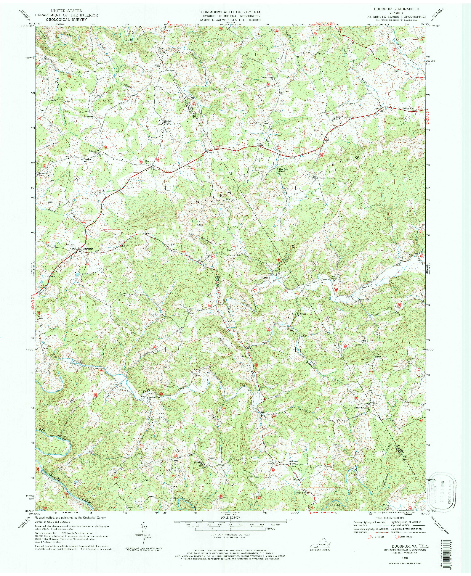 USGS 1:24000-SCALE QUADRANGLE FOR DUGSPUR, VA 1968