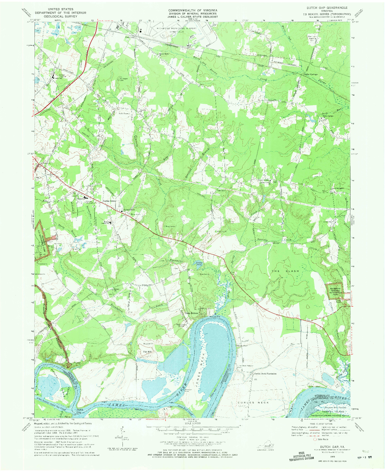 USGS 1:24000-SCALE QUADRANGLE FOR DUTCH GAP, VA 1969