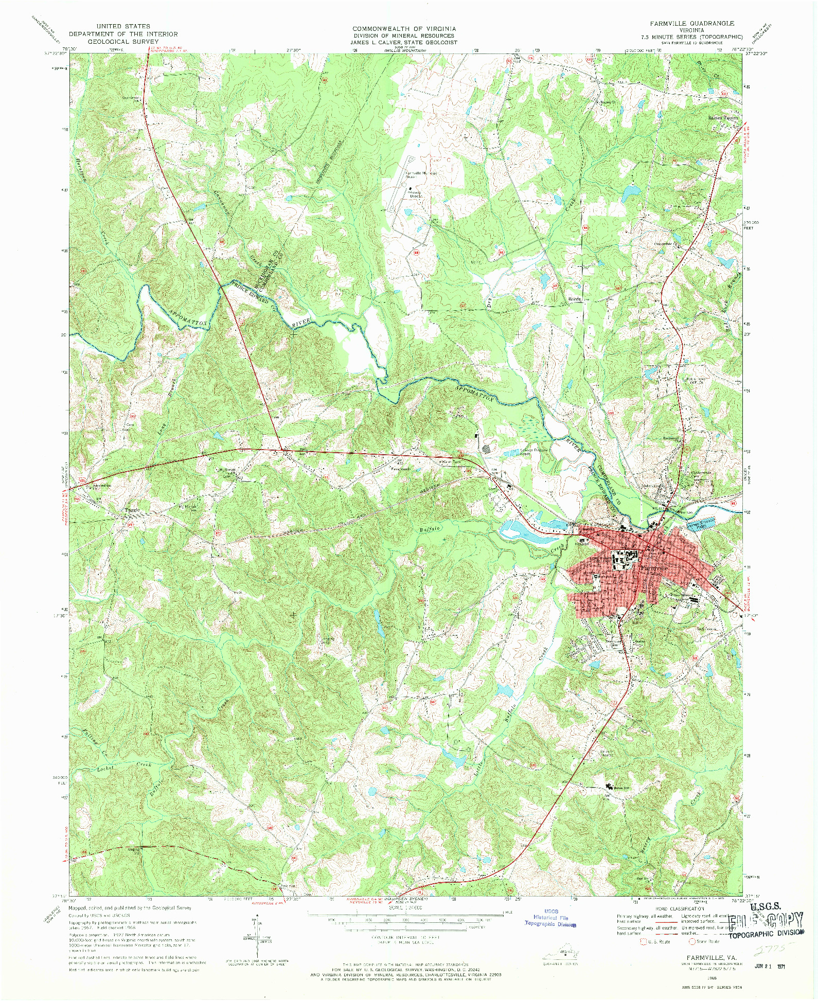 USGS 1:24000-SCALE QUADRANGLE FOR FARMVILLE, VA 1968