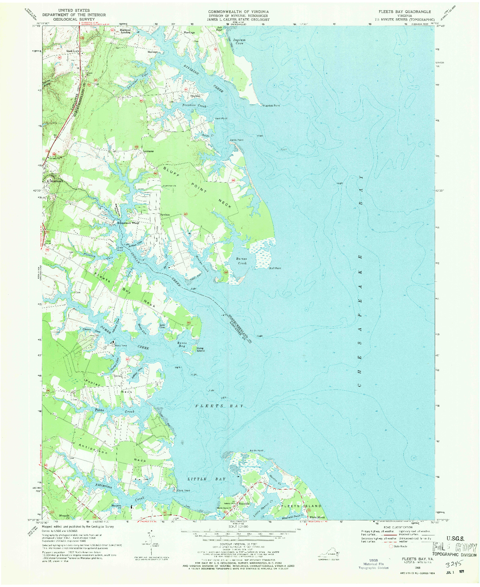 USGS 1:24000-SCALE QUADRANGLE FOR FLEETS BAY, VA 1968