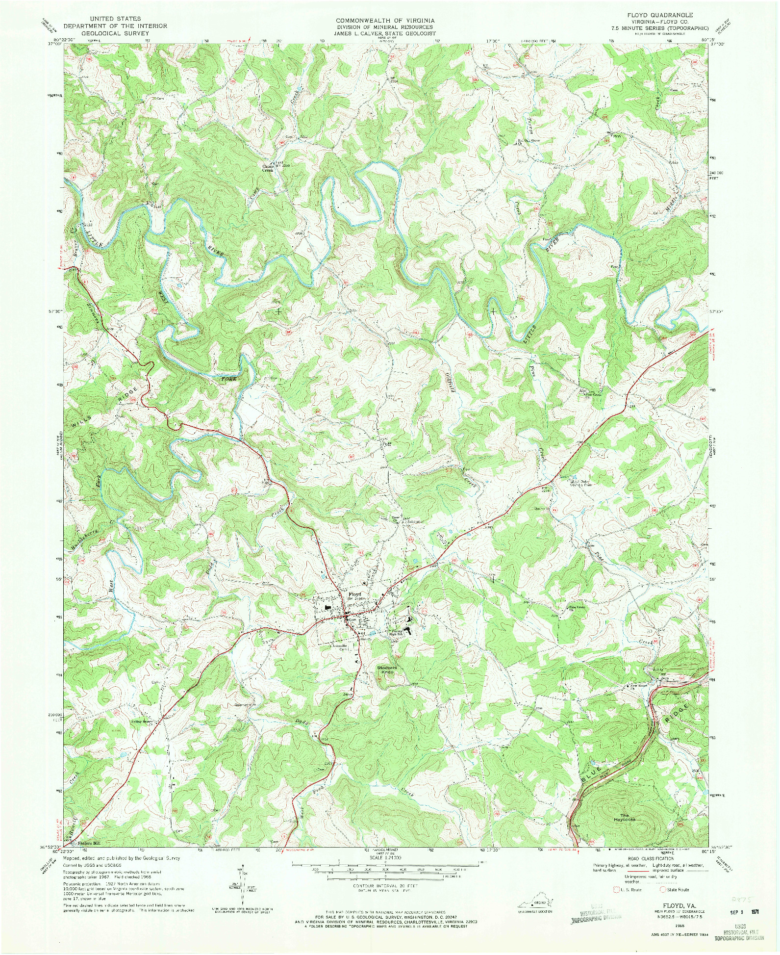 USGS 1:24000-SCALE QUADRANGLE FOR FLOYD, VA 1968