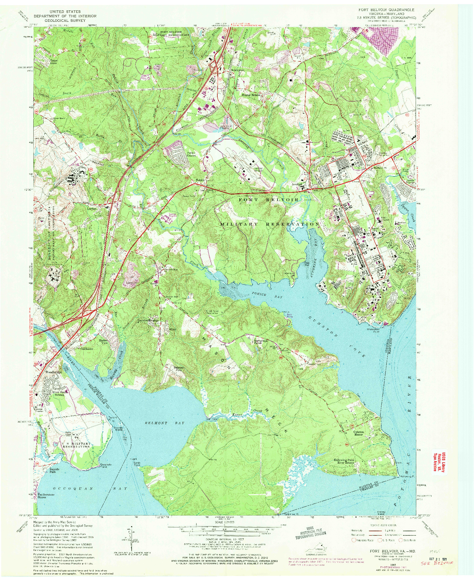 USGS 1:24000-SCALE QUADRANGLE FOR FORT BELVOIR, VA 1965