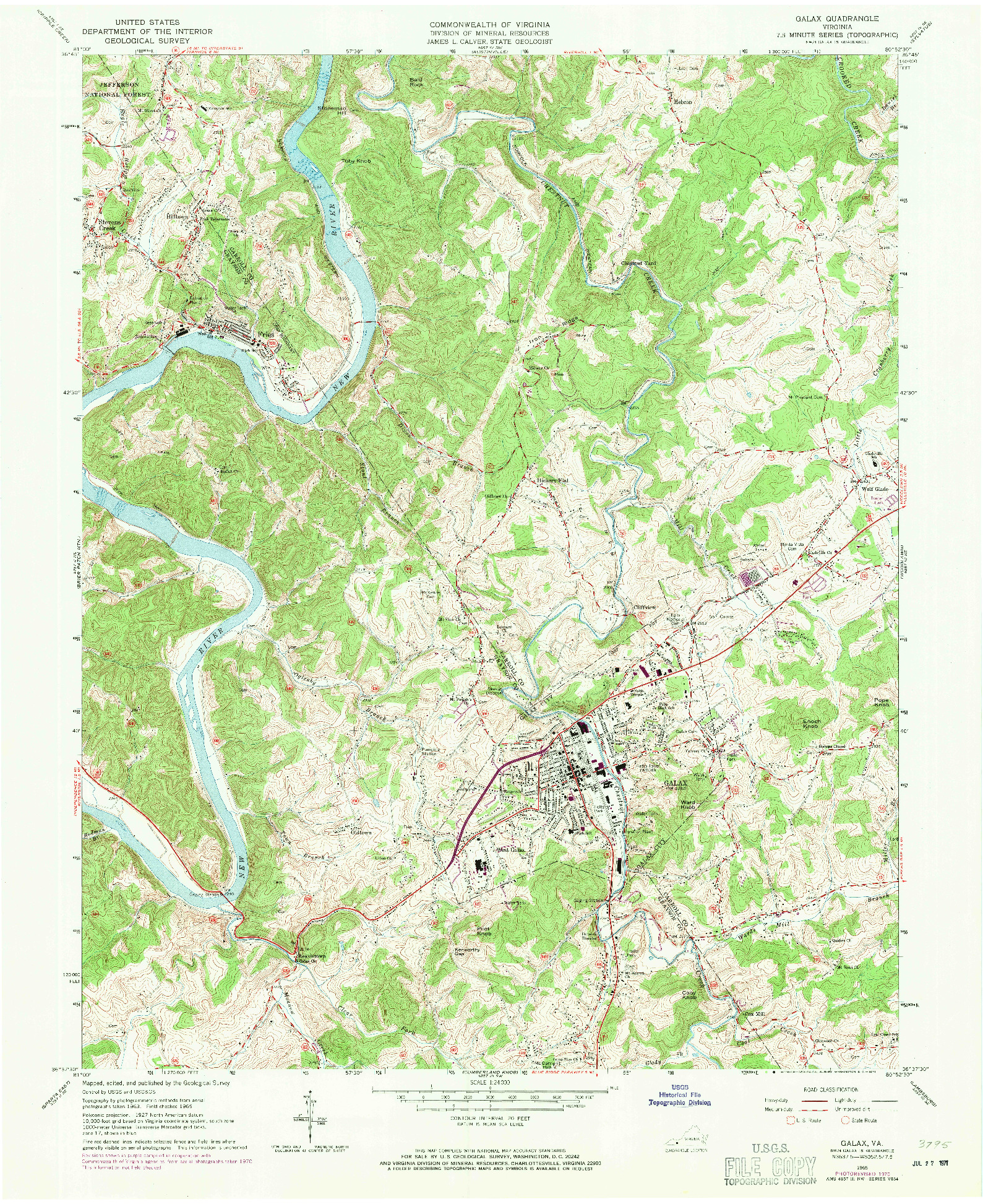 USGS 1:24000-SCALE QUADRANGLE FOR GALAX, VA 1965