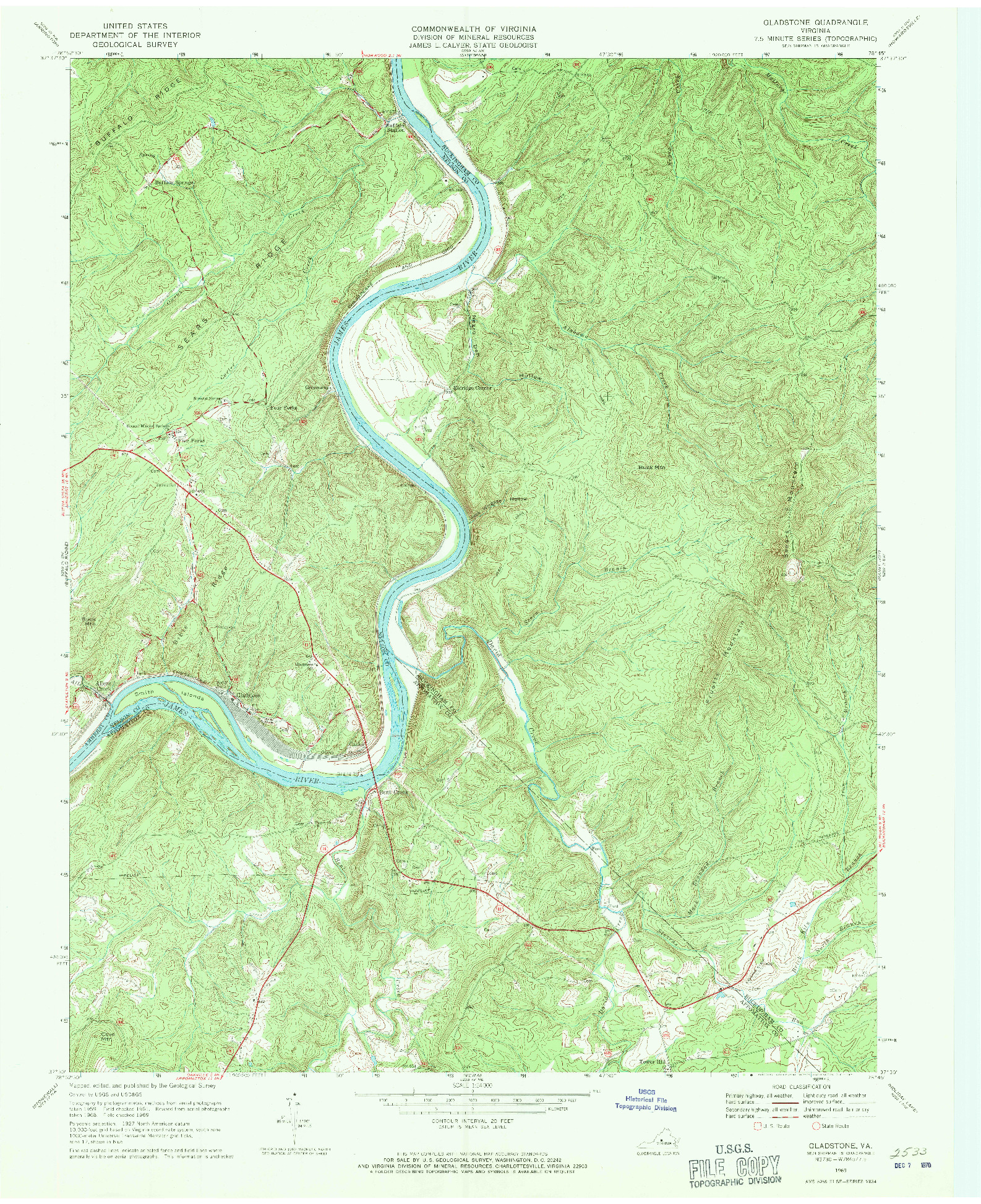 USGS 1:24000-SCALE QUADRANGLE FOR GLADSTONE, VA 1969