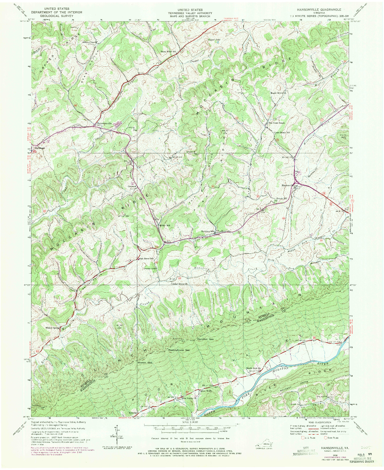 USGS 1:24000-SCALE QUADRANGLE FOR HANSONVILLE, VA 1938