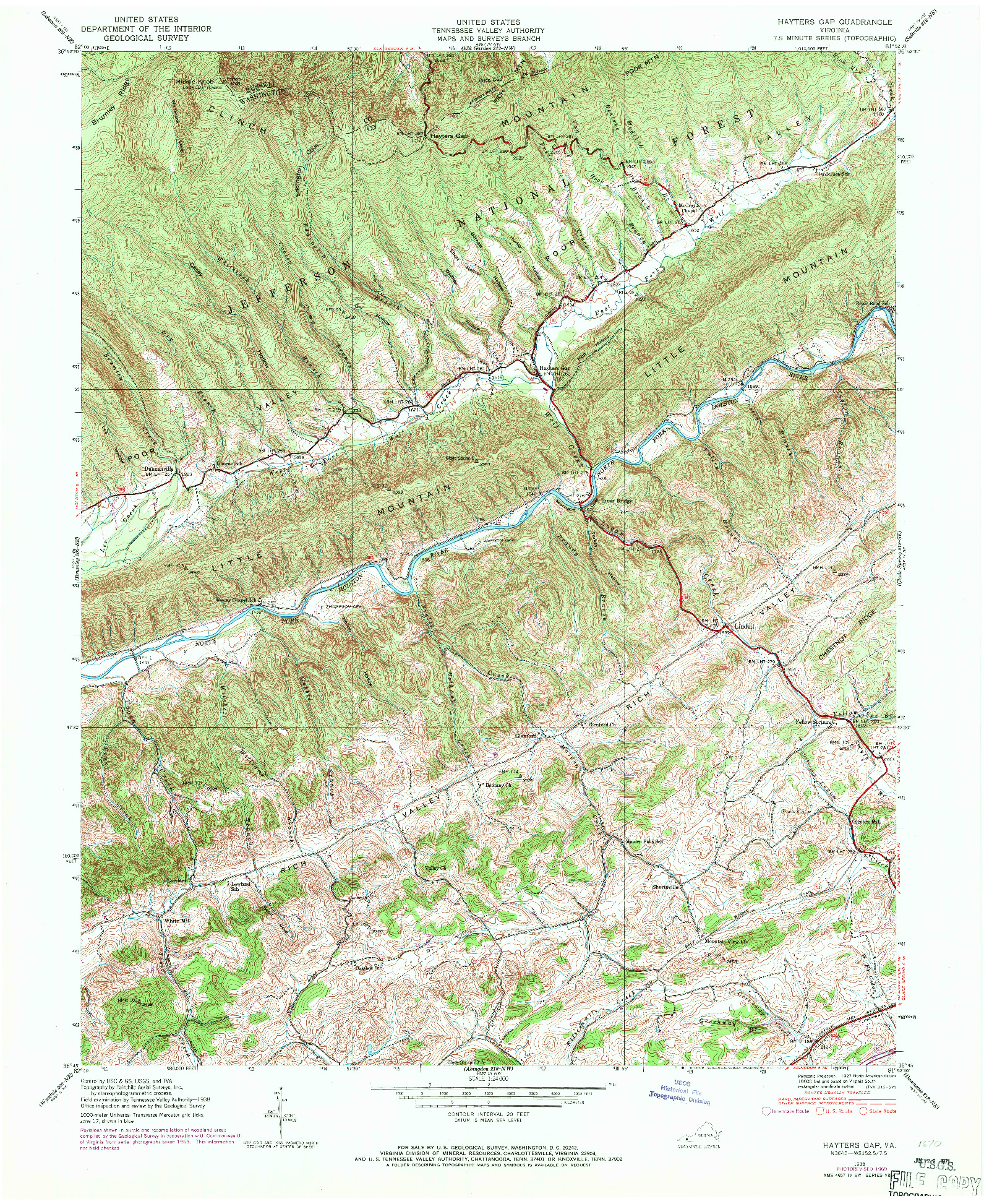 USGS 1:24000-SCALE QUADRANGLE FOR HAYTERS GAP, VA 1938