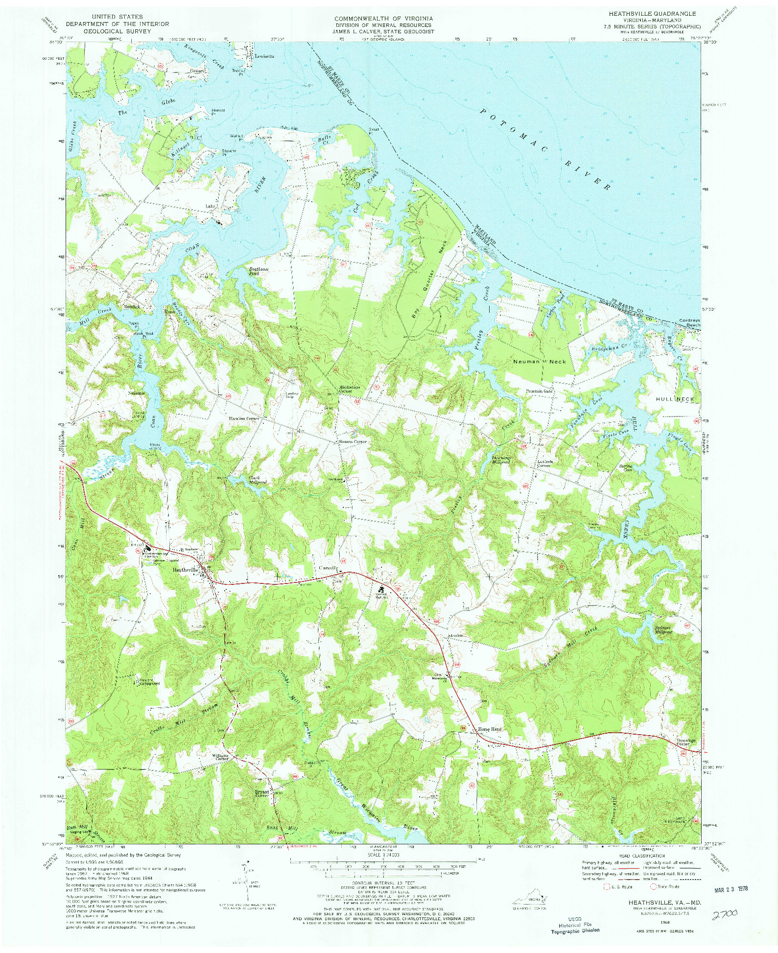 USGS 1:24000-SCALE QUADRANGLE FOR HEATHSVILLE, VA 1968