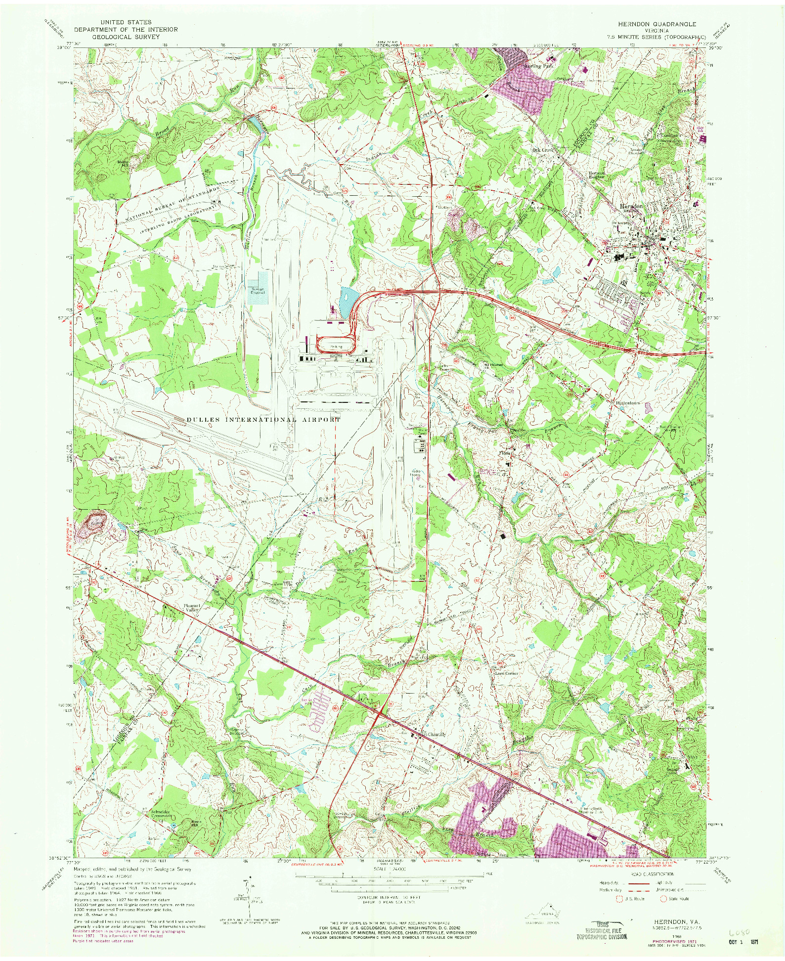 USGS 1:24000-SCALE QUADRANGLE FOR HERNDON, VA 1966