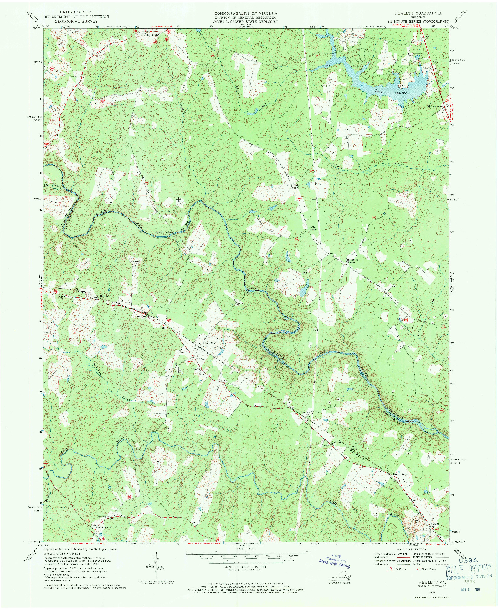 USGS 1:24000-SCALE QUADRANGLE FOR HEWLETT, VA 1969