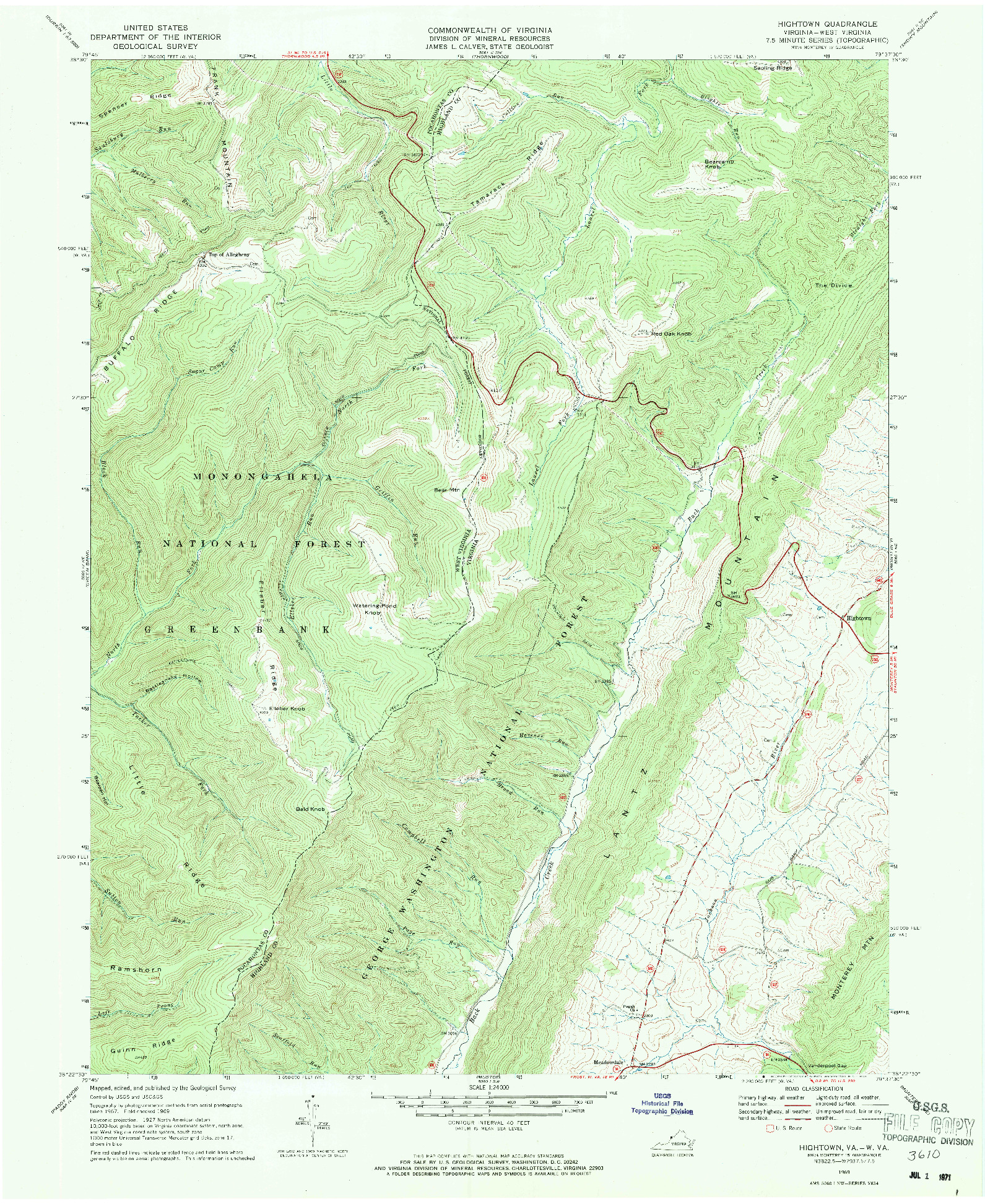 USGS 1:24000-SCALE QUADRANGLE FOR HIGHTOWN, VA 1969