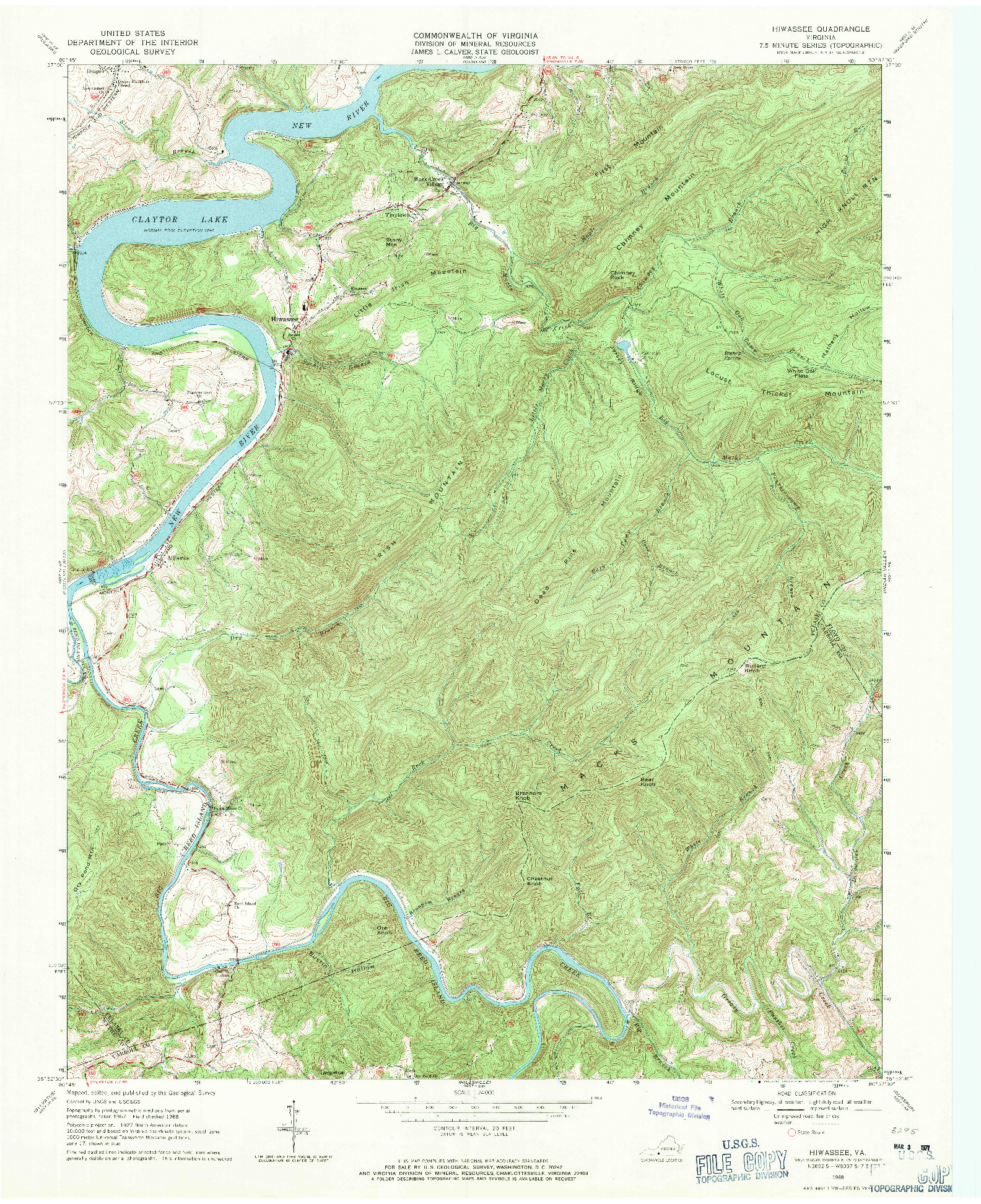USGS 1:24000-SCALE QUADRANGLE FOR HIWASSEE, VA 1968