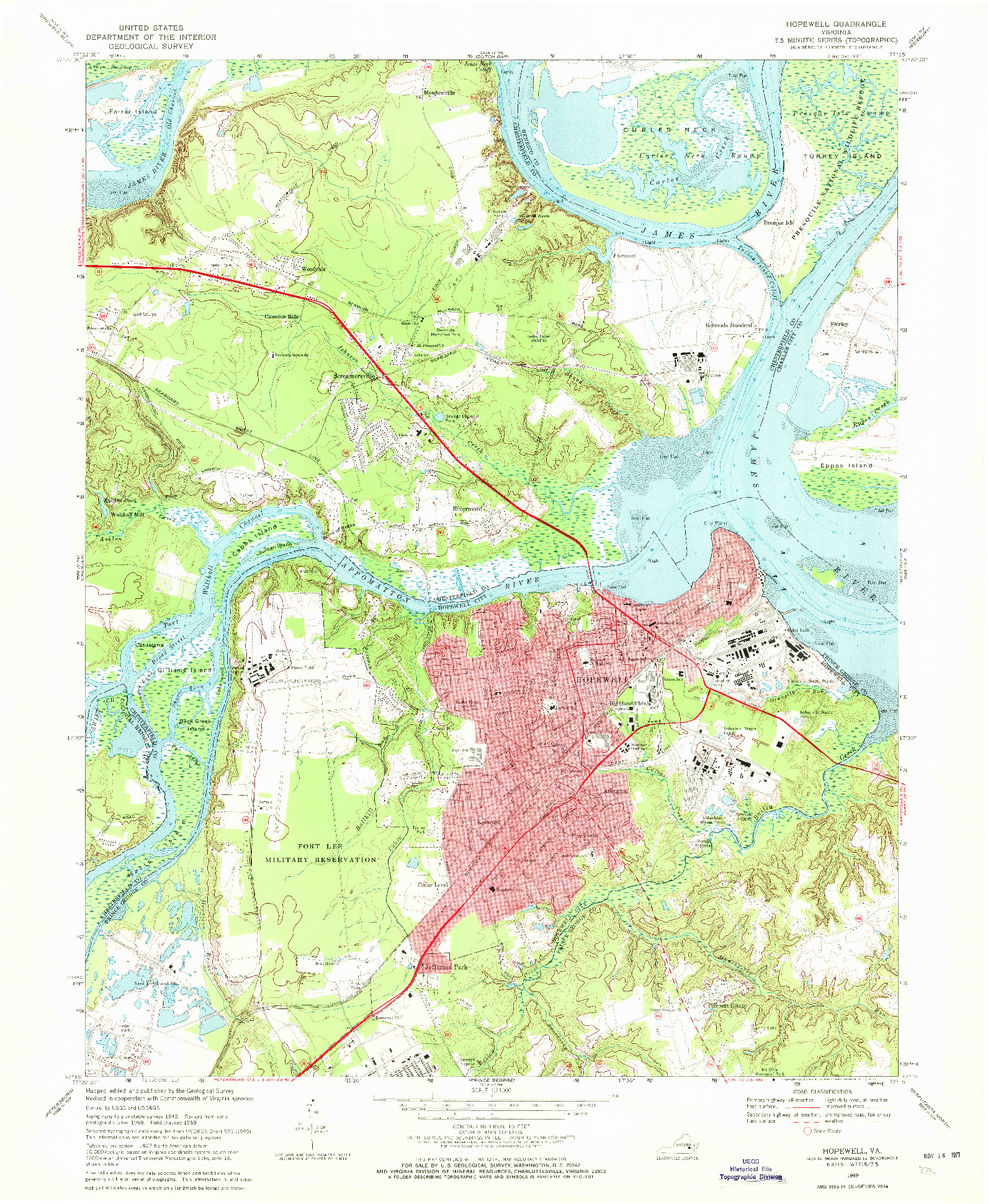 USGS 1:24000-SCALE QUADRANGLE FOR HOPEWELL, VA 1969