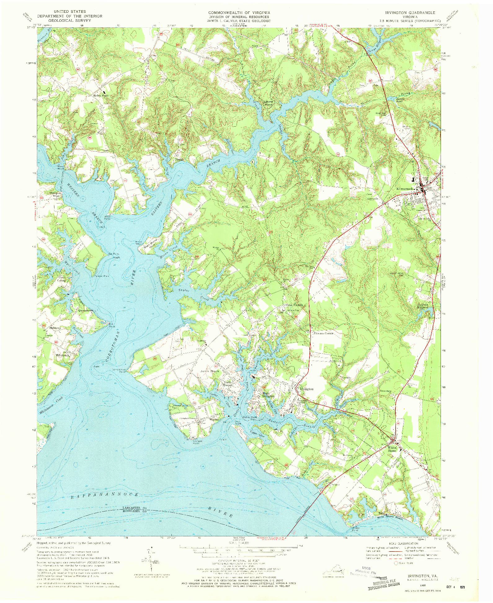 USGS 1:24000-SCALE QUADRANGLE FOR IRVINGTON, VA 1968