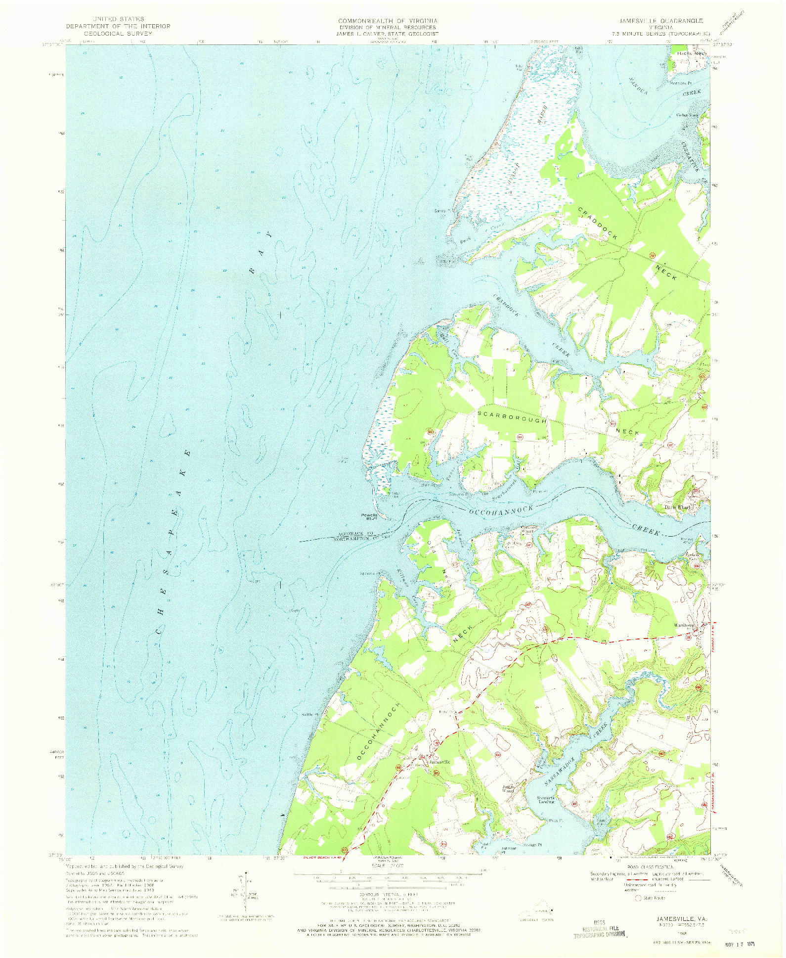 USGS 1:24000-SCALE QUADRANGLE FOR JAMESVILLE, VA 1968